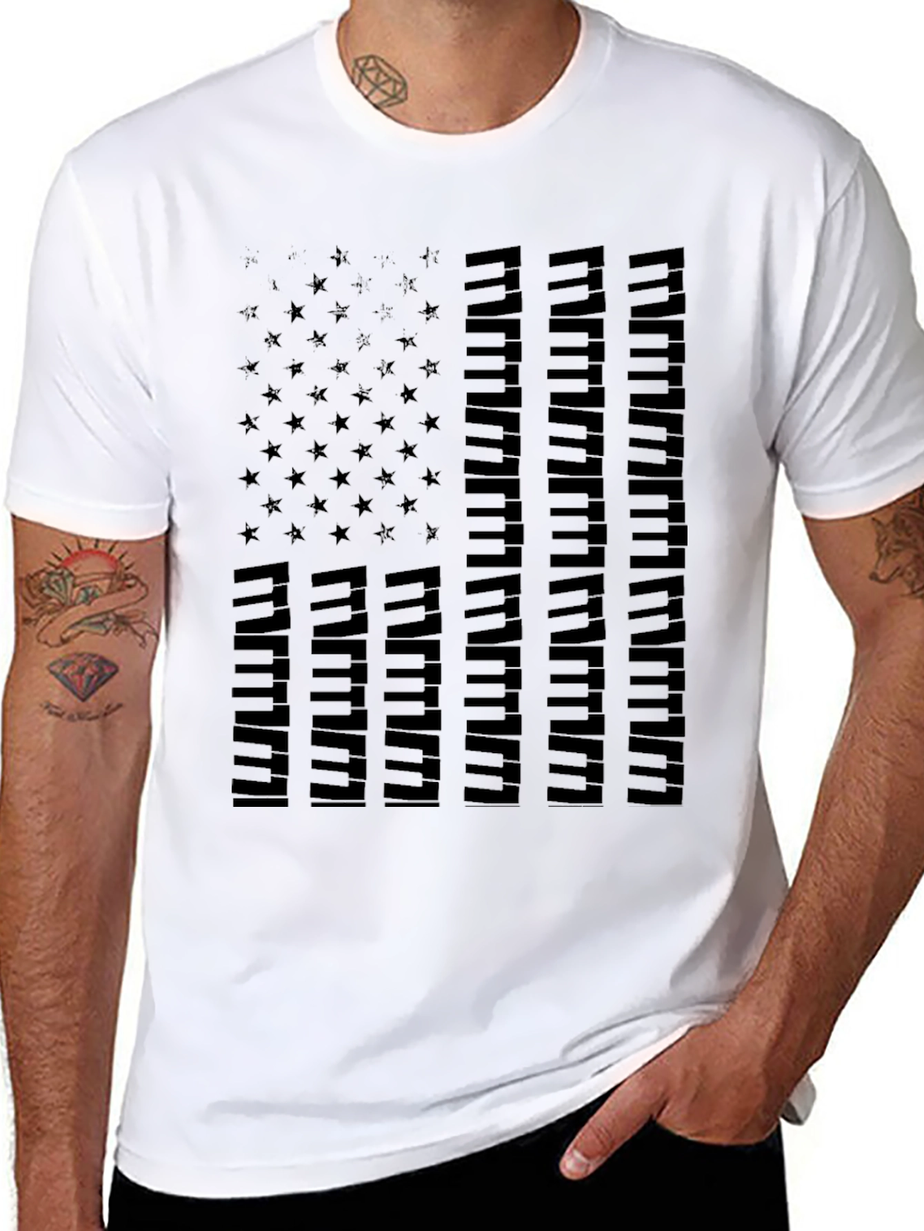 Piano Keys USA Flag Graphic Tee - Black