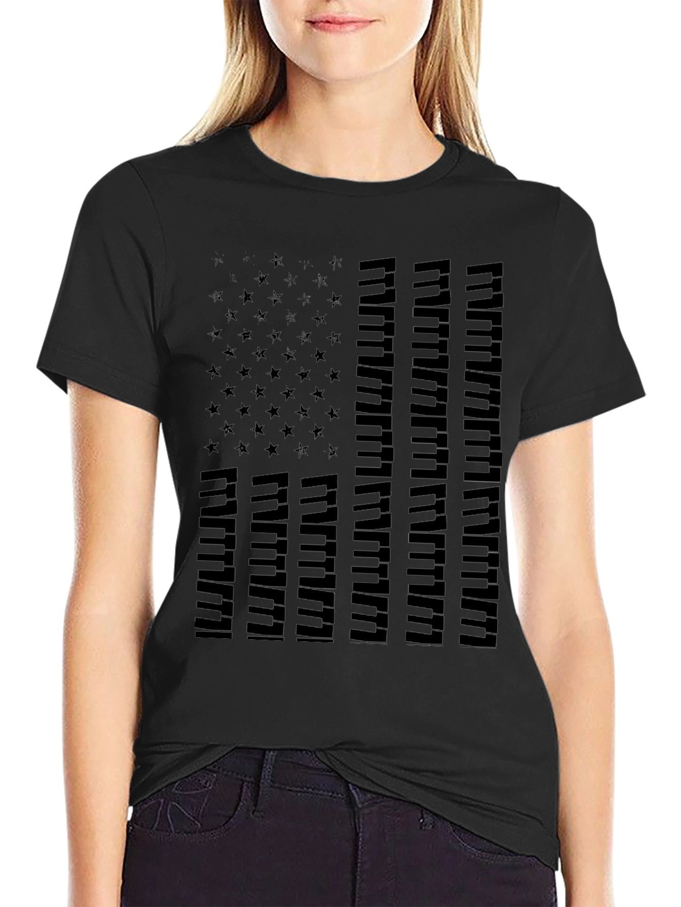 Piano Keys USA Flag Graphic Tee - Black