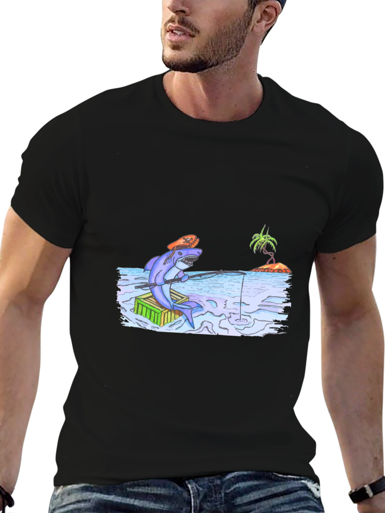 Shark Fisherman Graphic T-Shirt