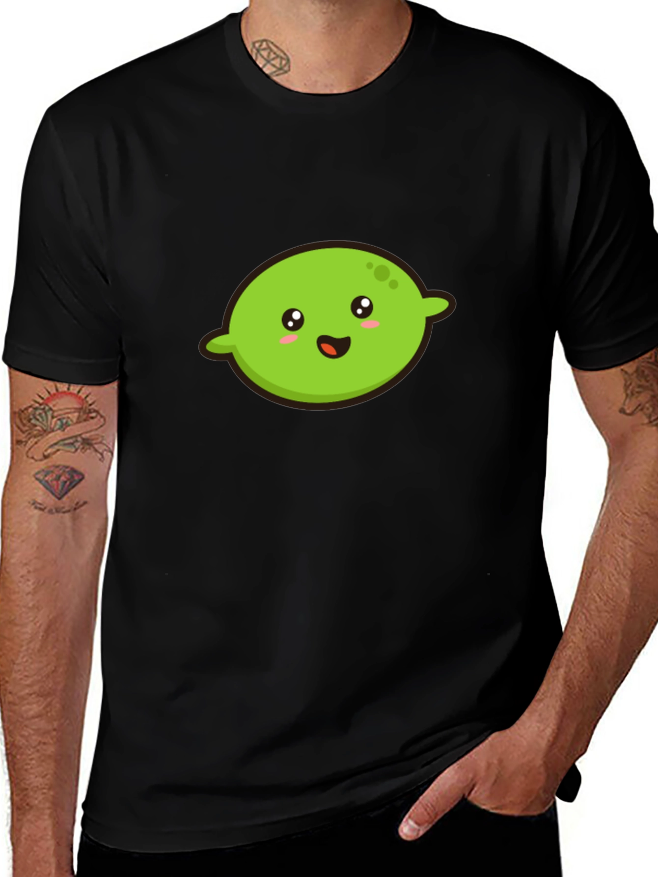 Kawaii Lime Graphic Tee - Black Cotton T-Shirt