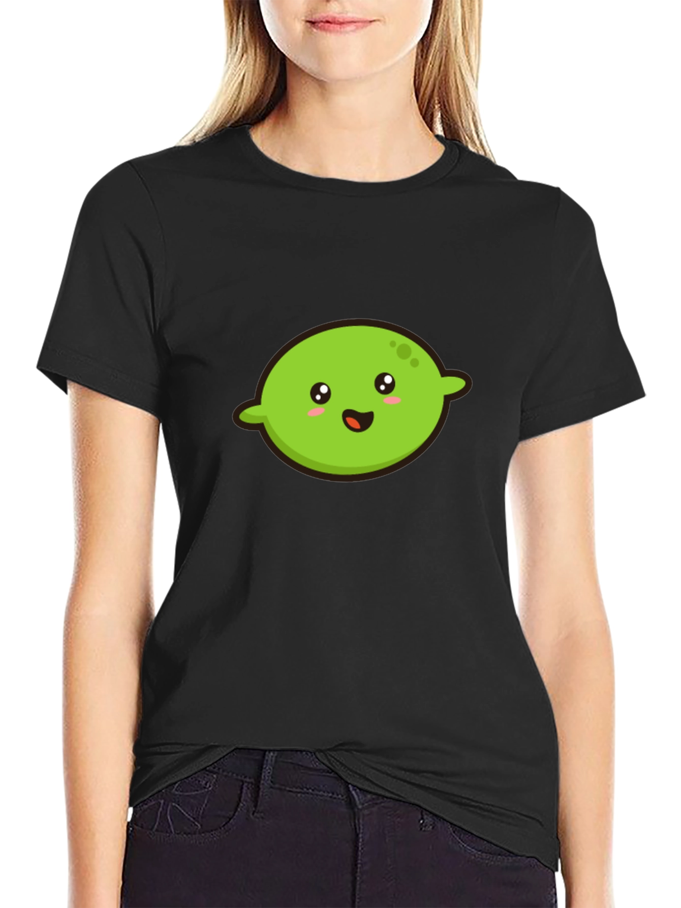 Kawaii Lime Graphic Tee - Black Cotton T-Shirt