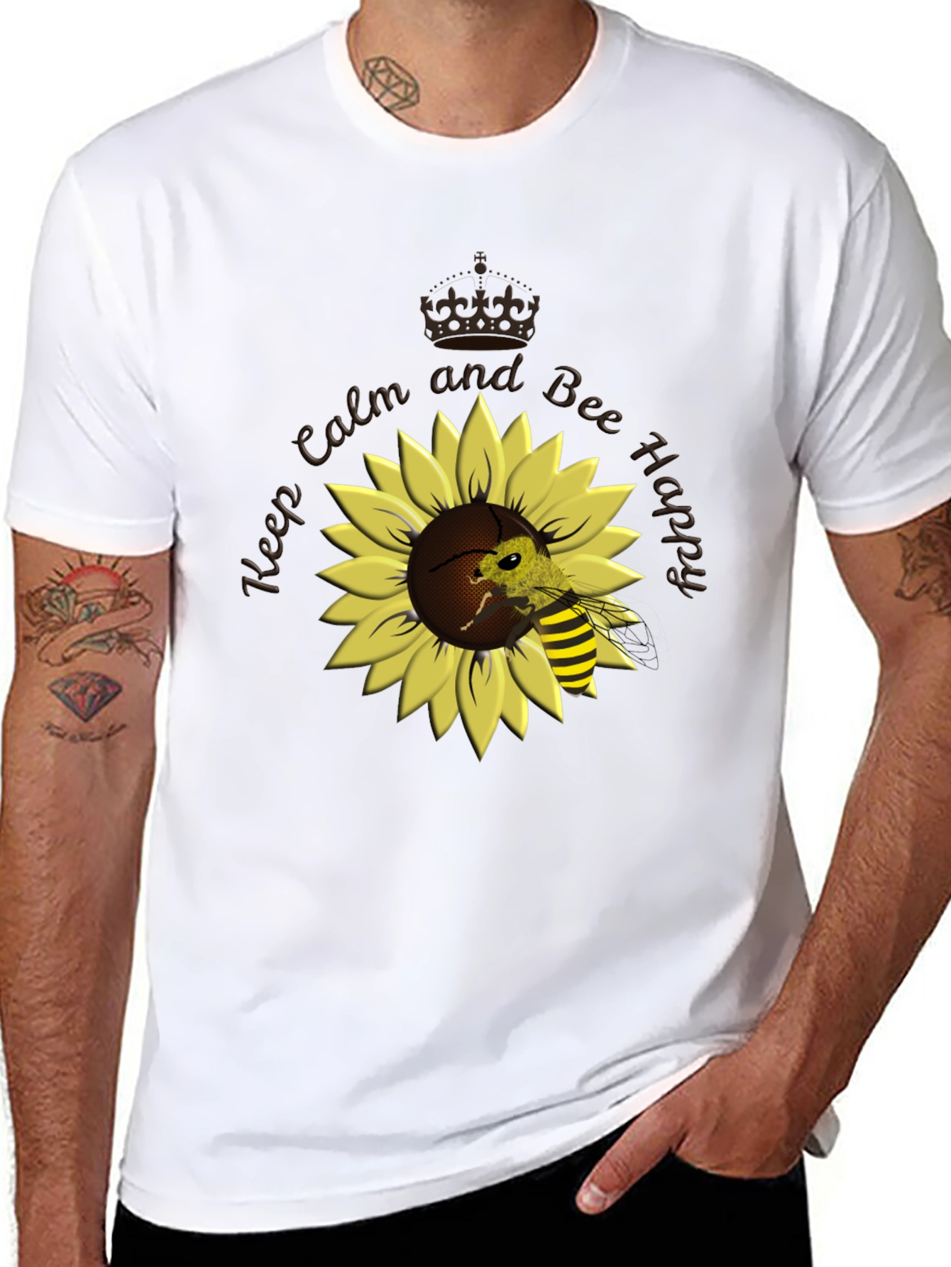 Keep Calm and Bee Happy Sunflower T-Shirt