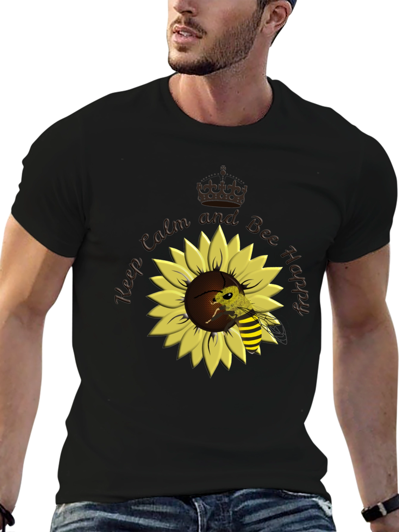 Keep Calm and Bee Happy Sunflower T-Shirt