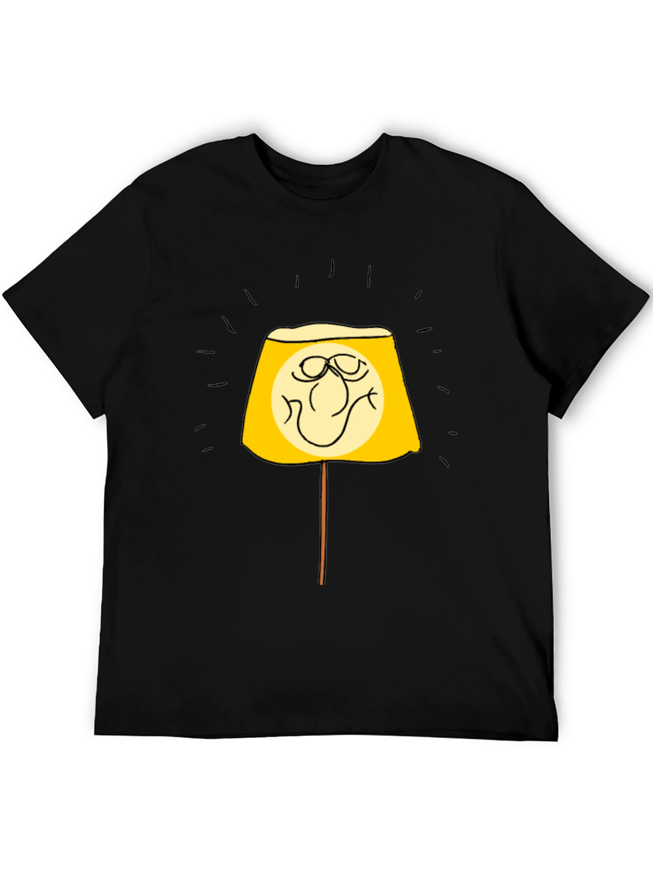 Funny Lamp Face Graphic Black T-Shirt