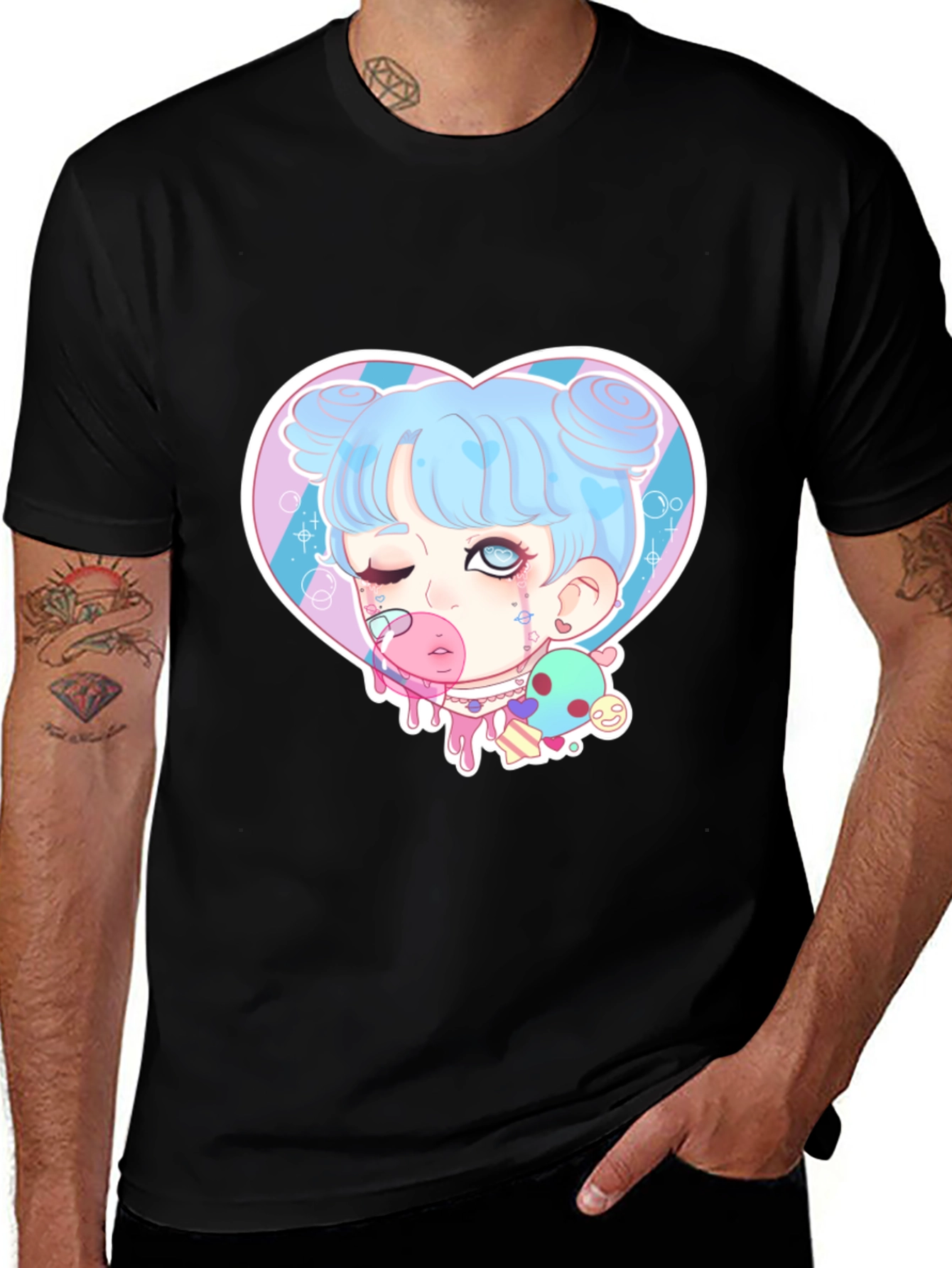 Goth Kawaii Girl Heart Graphic Tee