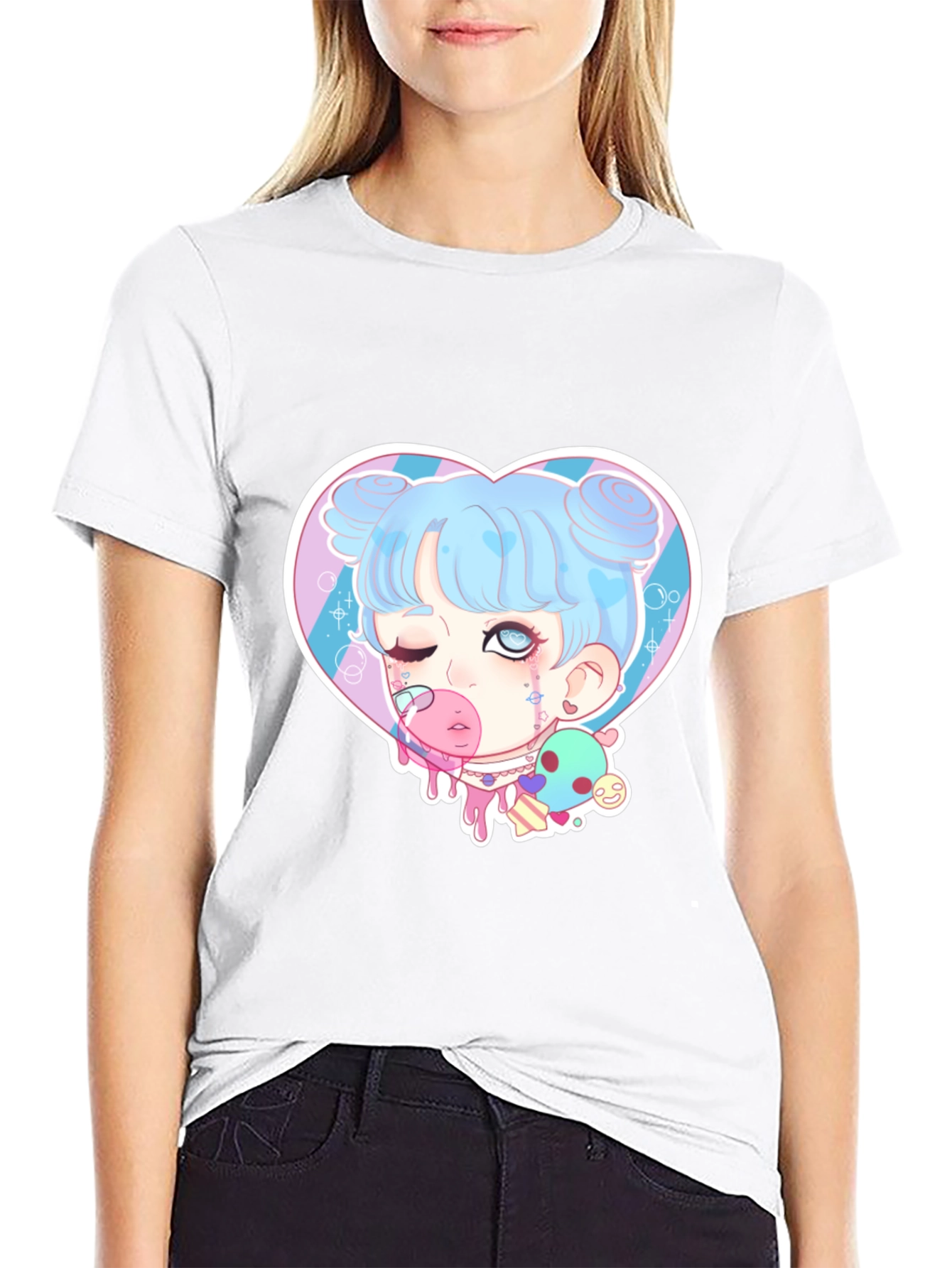 Goth Kawaii Girl Heart Graphic Tee