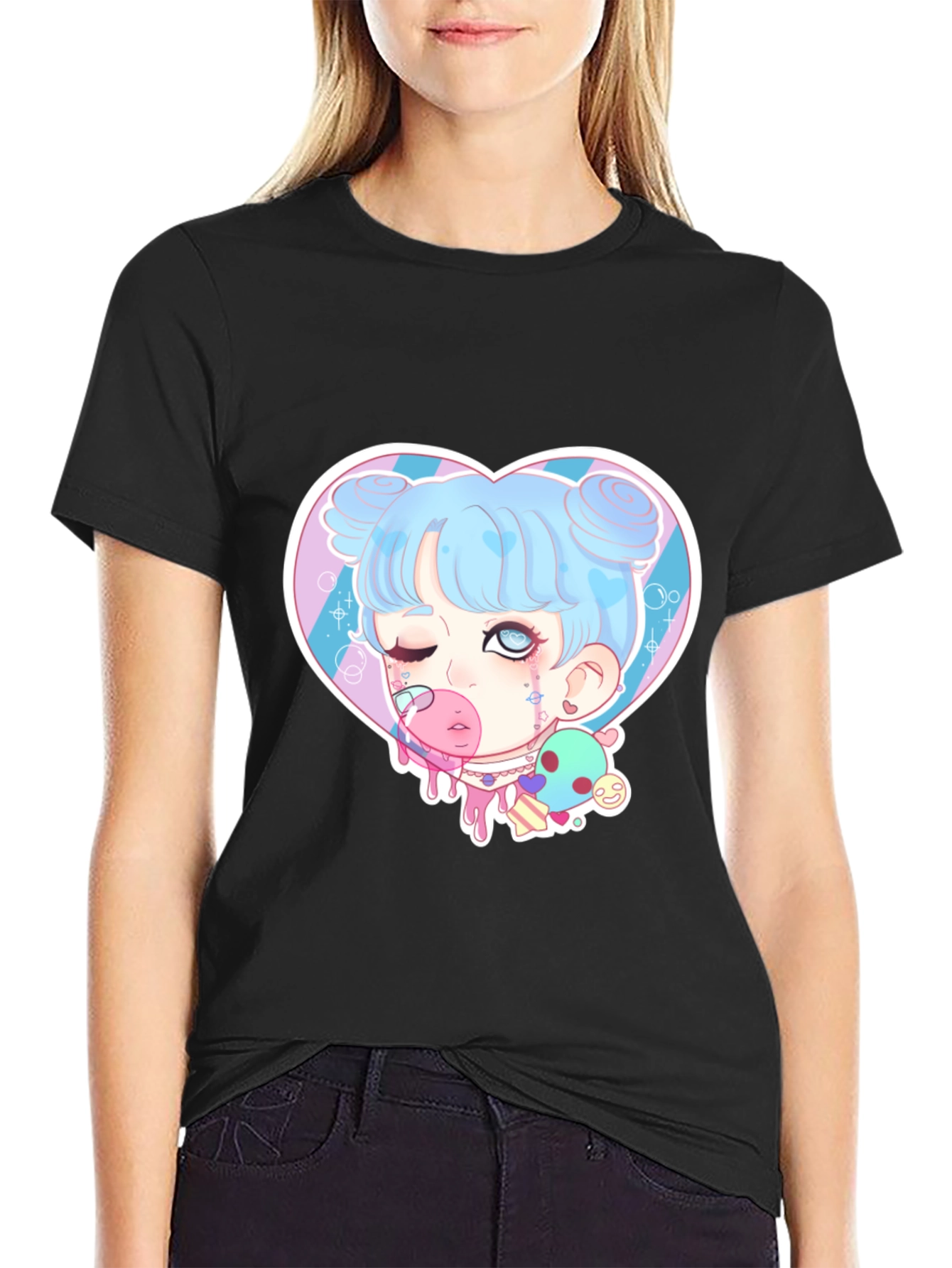 Goth Kawaii Girl Heart Graphic Tee
