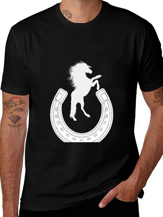 Horse & Horseshoe Graphic Tee - Black Cotton Blend