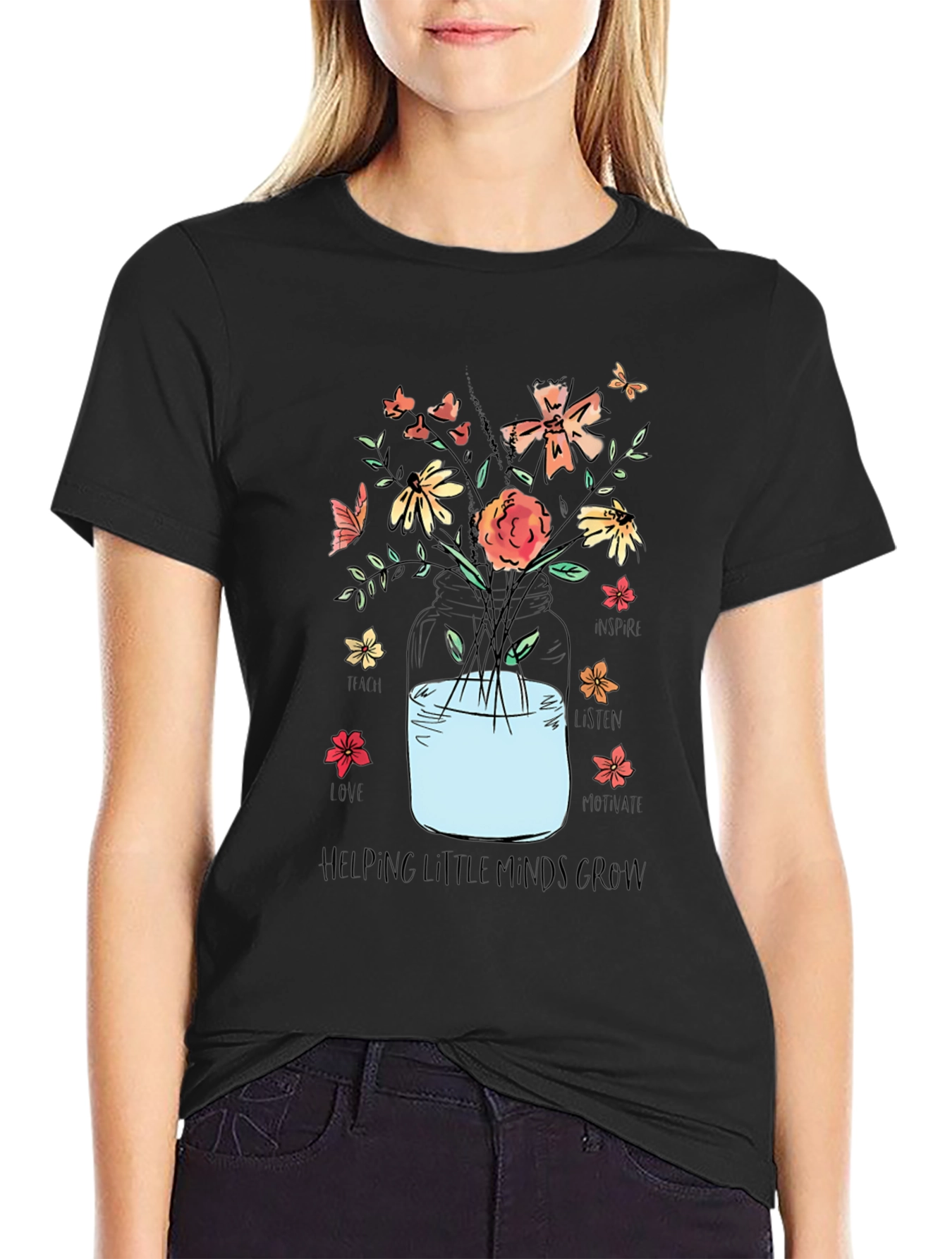 Floral Teacher Shirt - Helping Little Minds Grow
