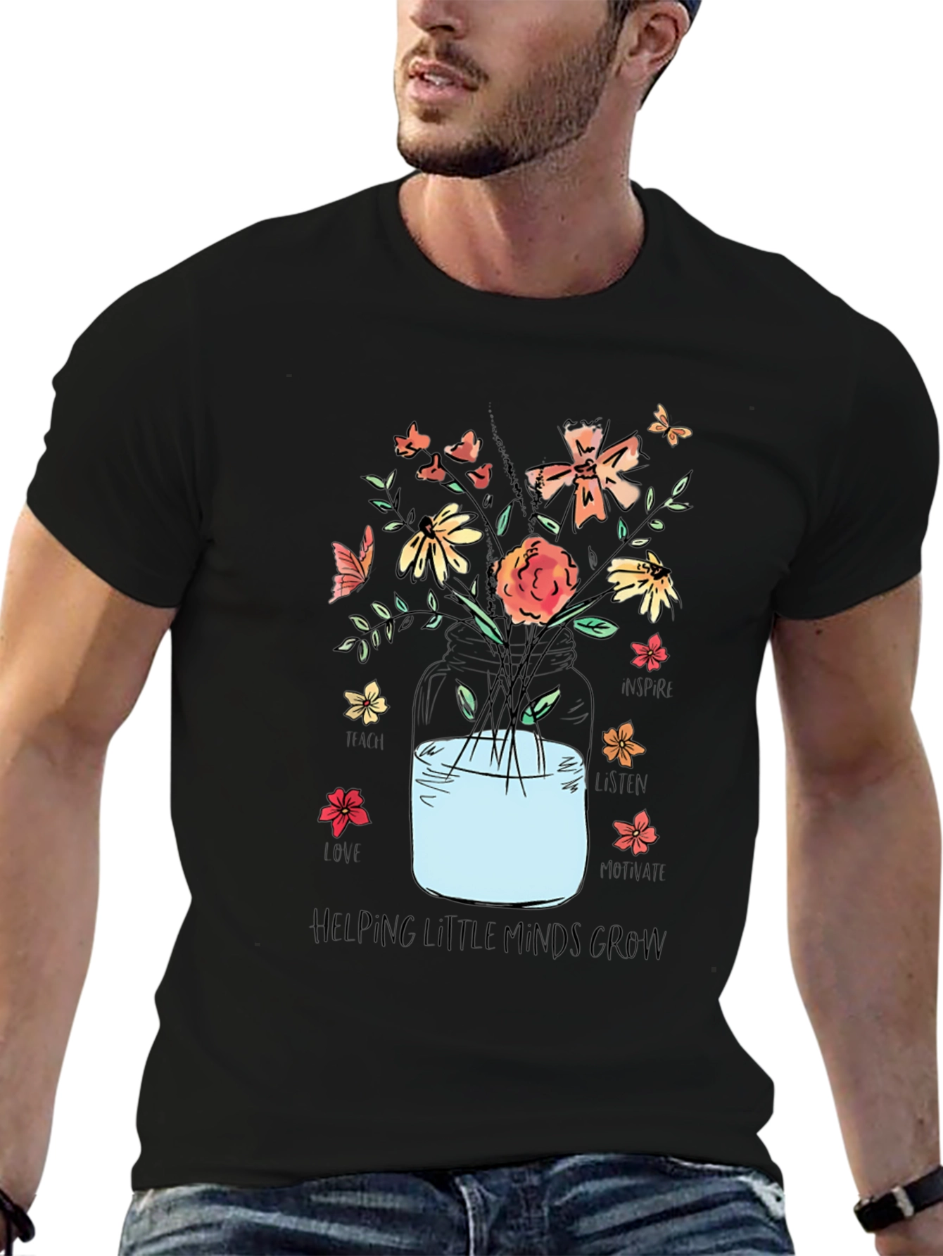 Floral Teacher Shirt - Helping Little Minds Grow