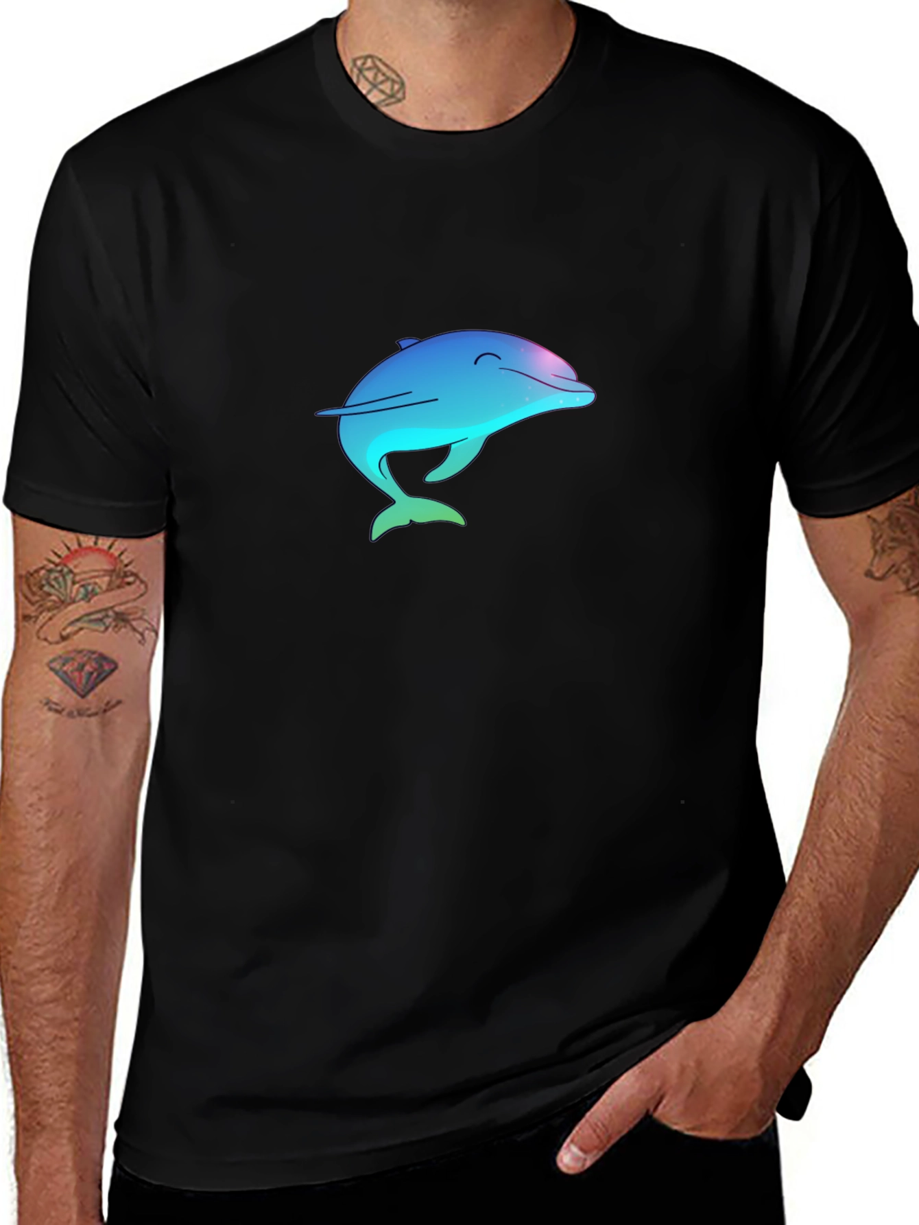 Dolphin Graphic Tee - Black Cotton Blend