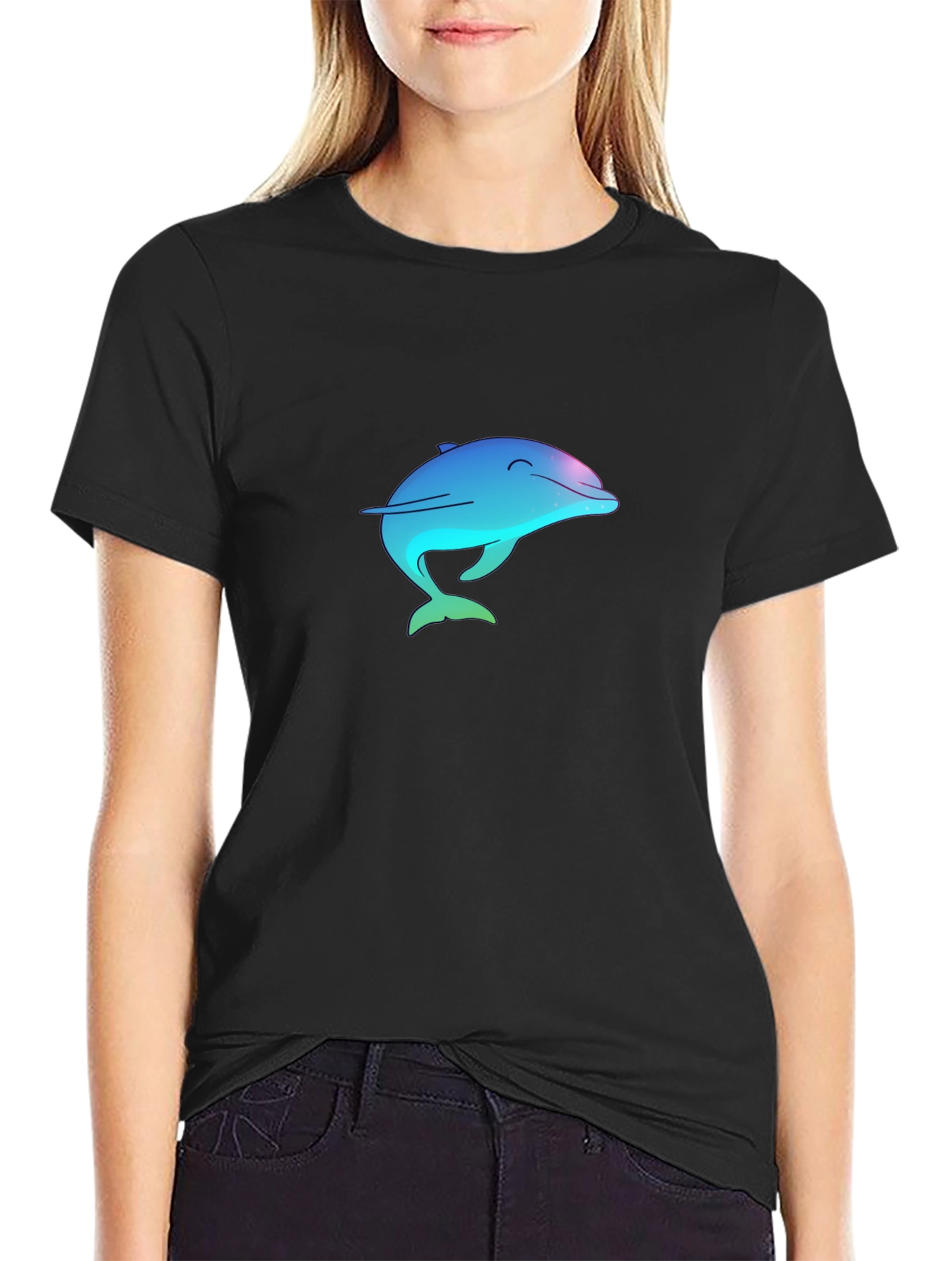 Dolphin Graphic Tee - Black Cotton Blend