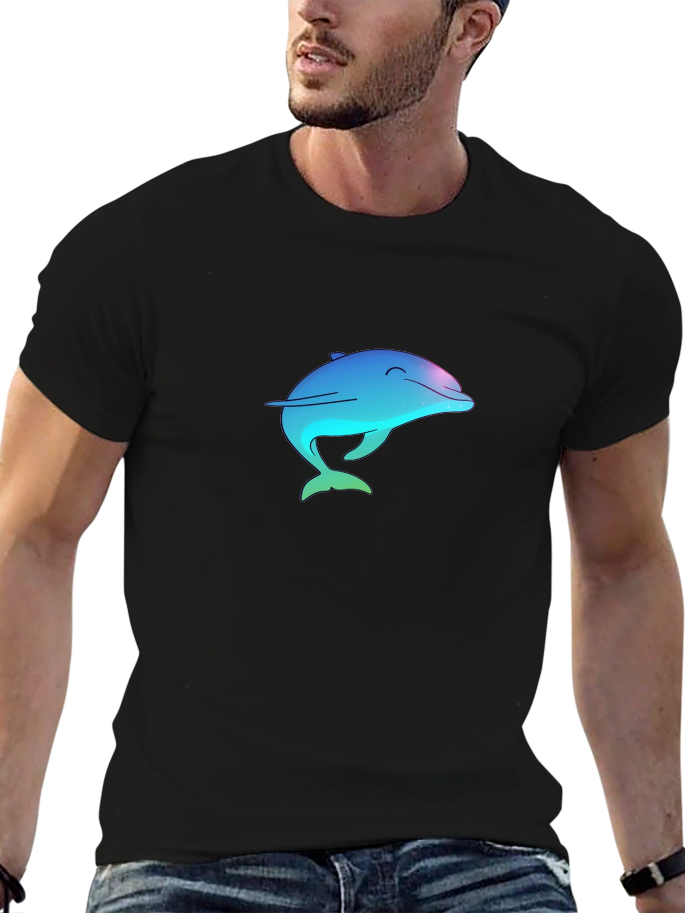 Dolphin Graphic Tee - Black Cotton Blend