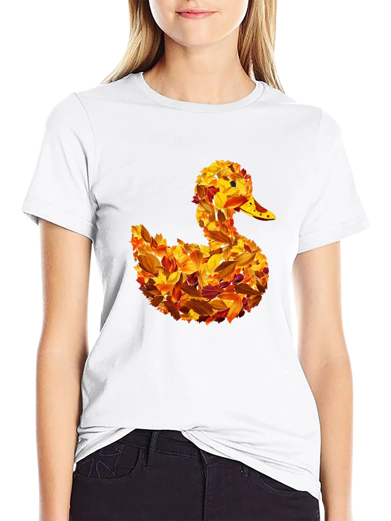 Autumn Leaf Duck Graphic T-Shirt