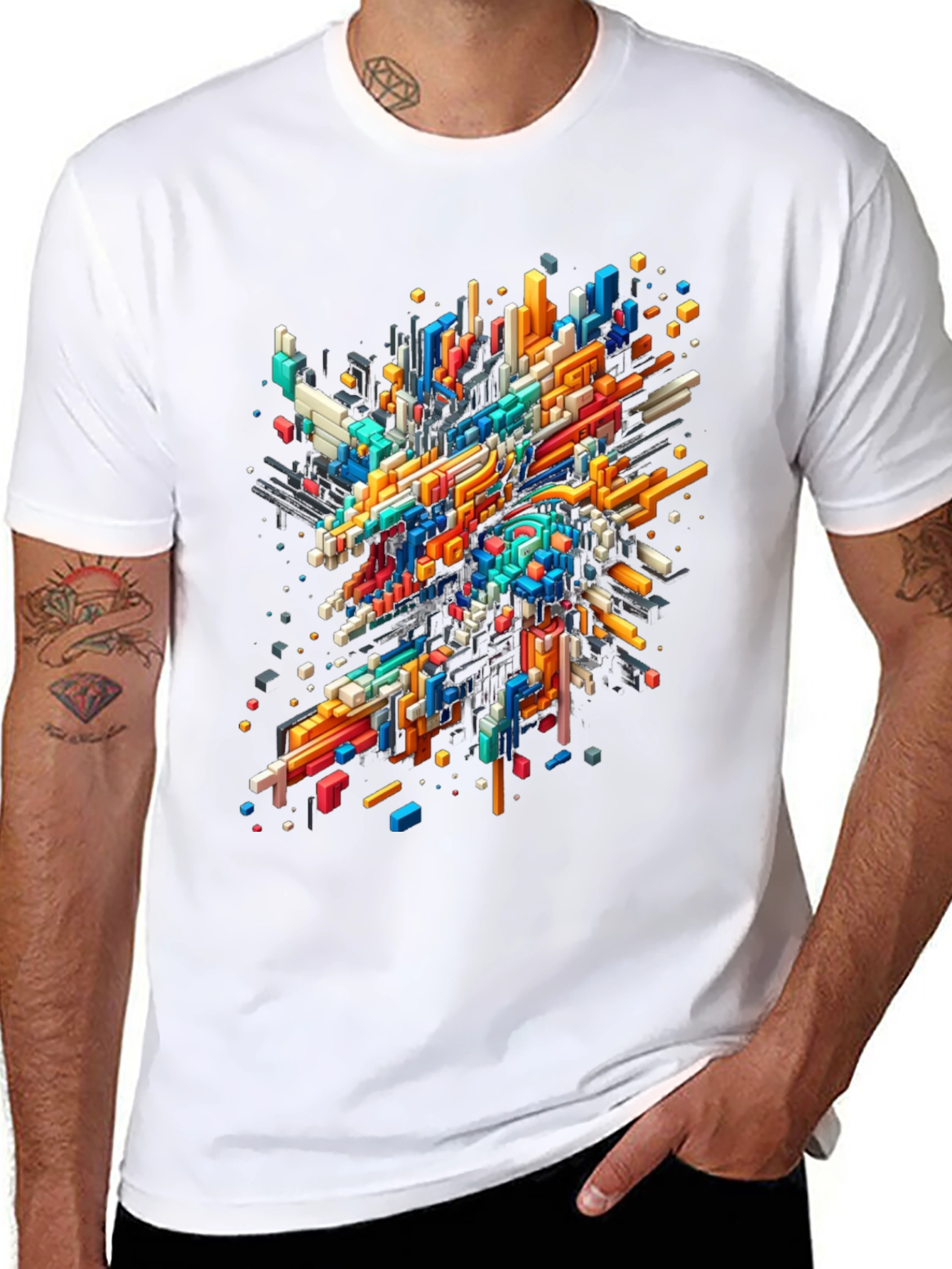 Abstract Geometric T-Shirt - Vibrant Pixel Art Design