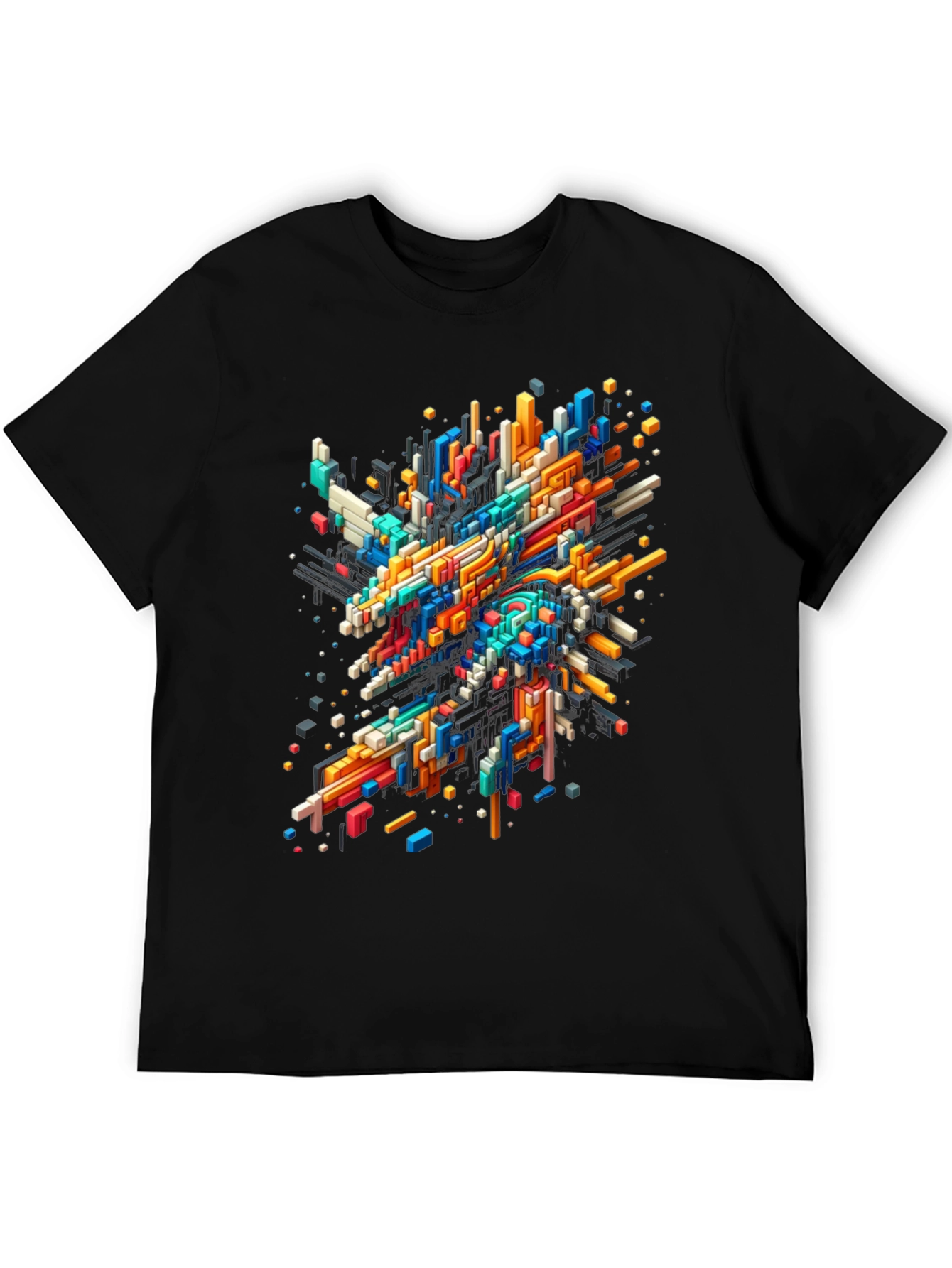 Abstract Geometric T-Shirt - Vibrant Pixel Art Design