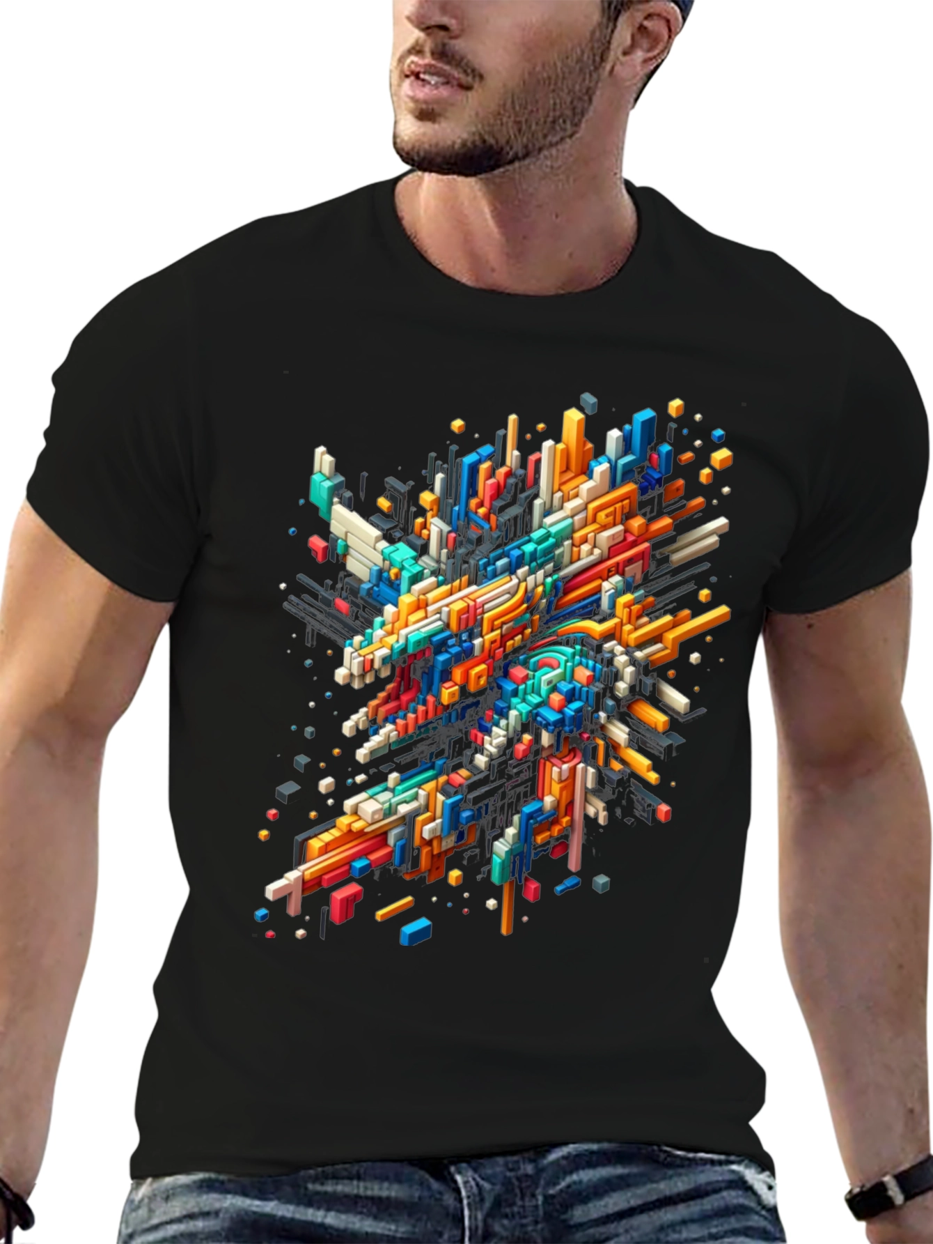 Abstract Geometric T-Shirt - Vibrant Pixel Art Design