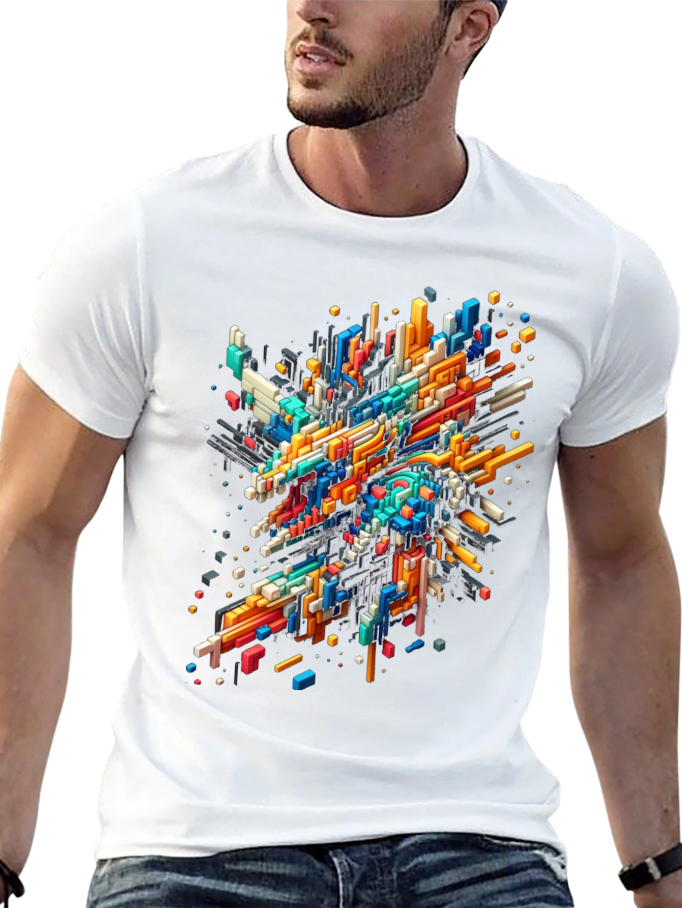 Abstract Geometric T-Shirt - Vibrant Pixel Art Design