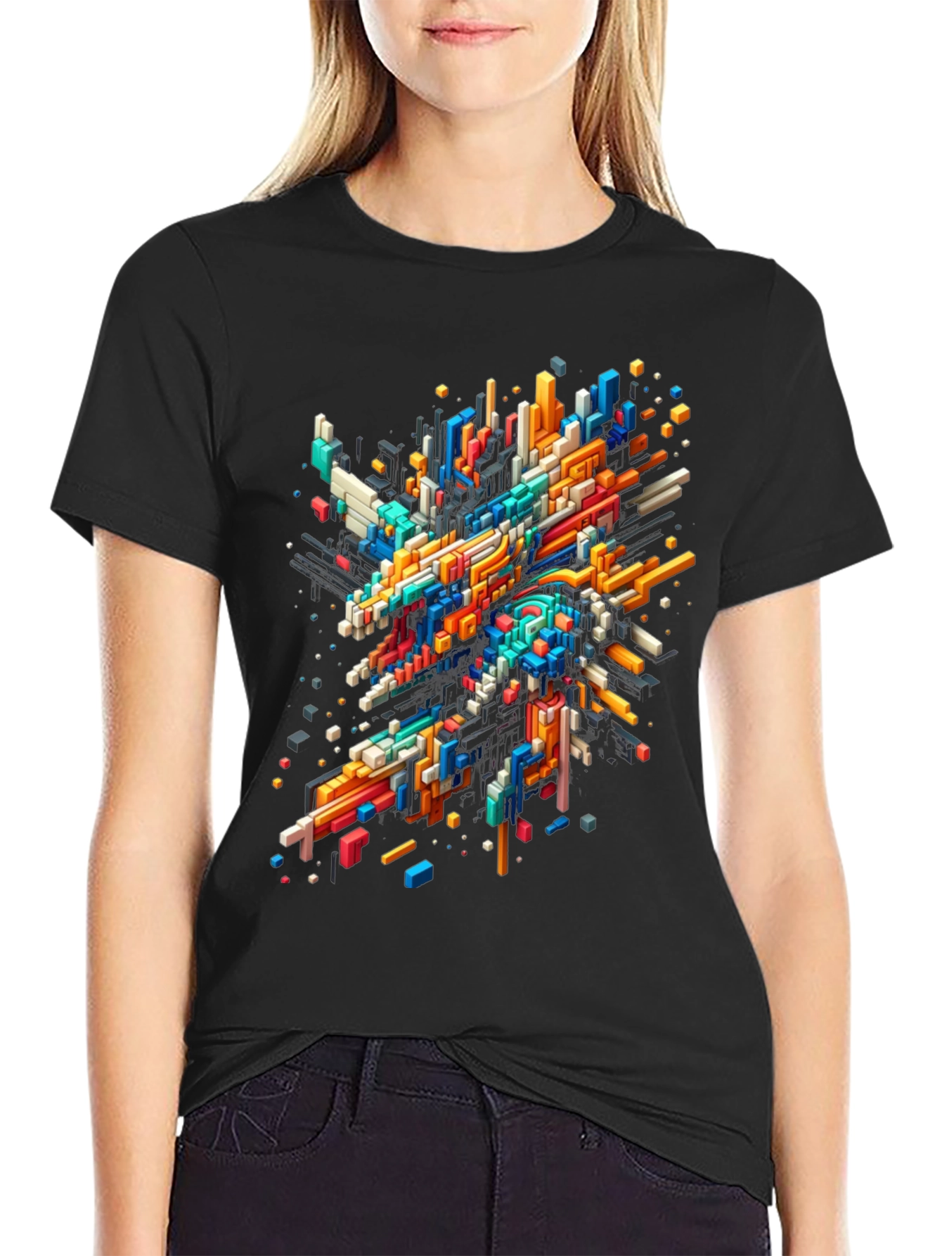 Abstract Geometric T-Shirt - Vibrant Pixel Art Design