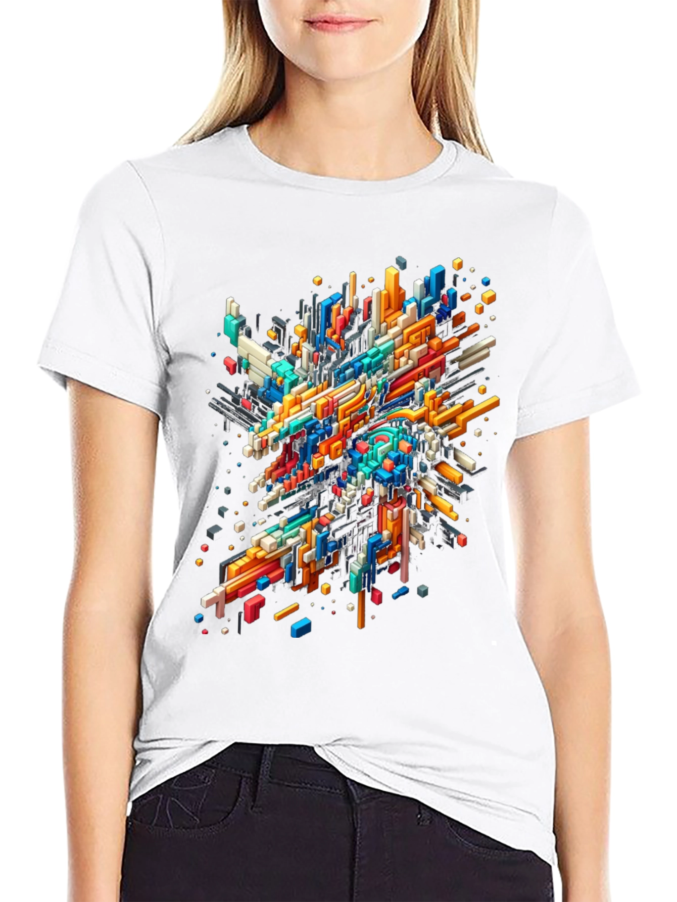 Abstract Geometric T-Shirt - Vibrant Pixel Art Design