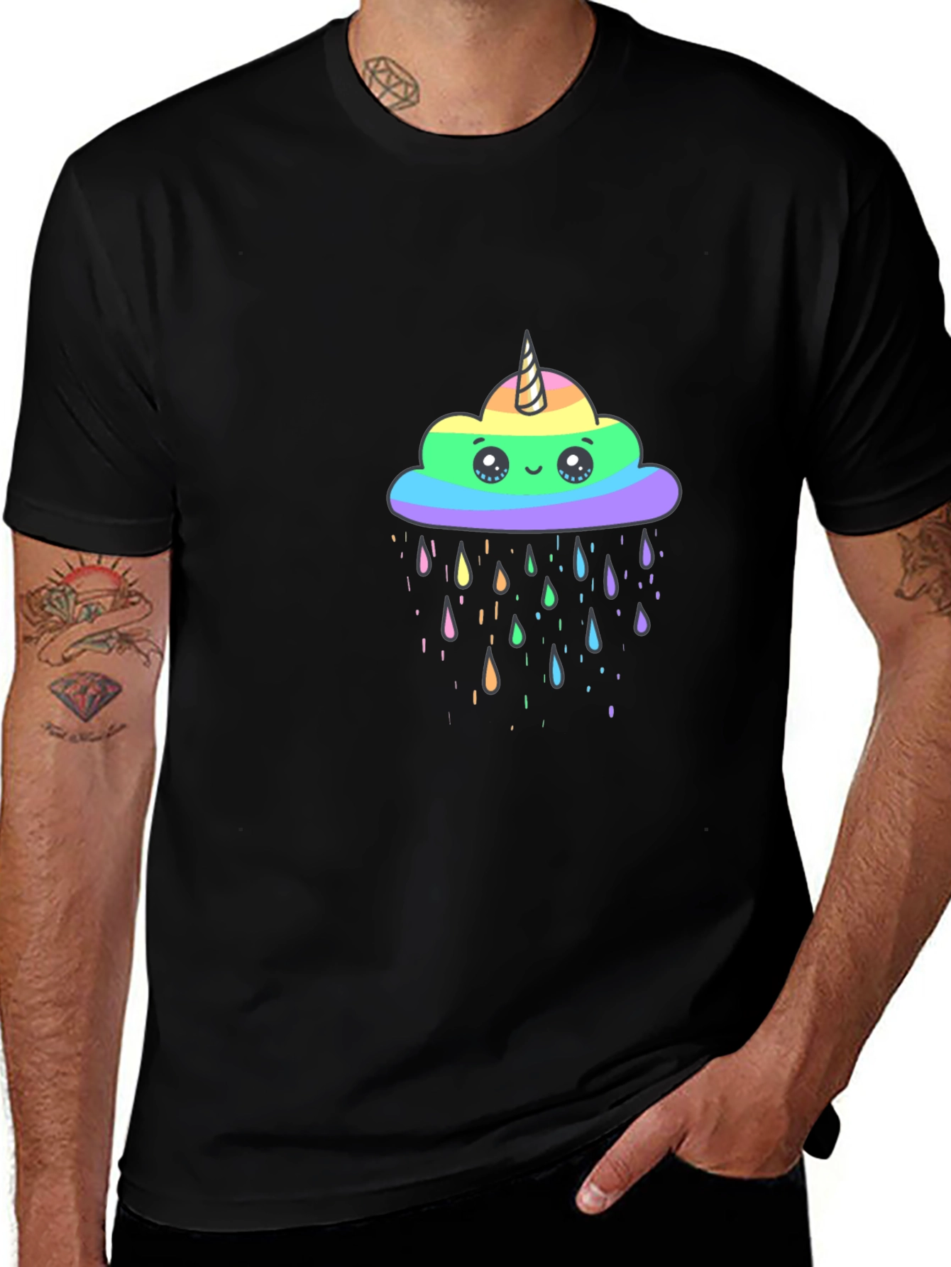 Rainbow Unicorn Cloud Black T-Shirt