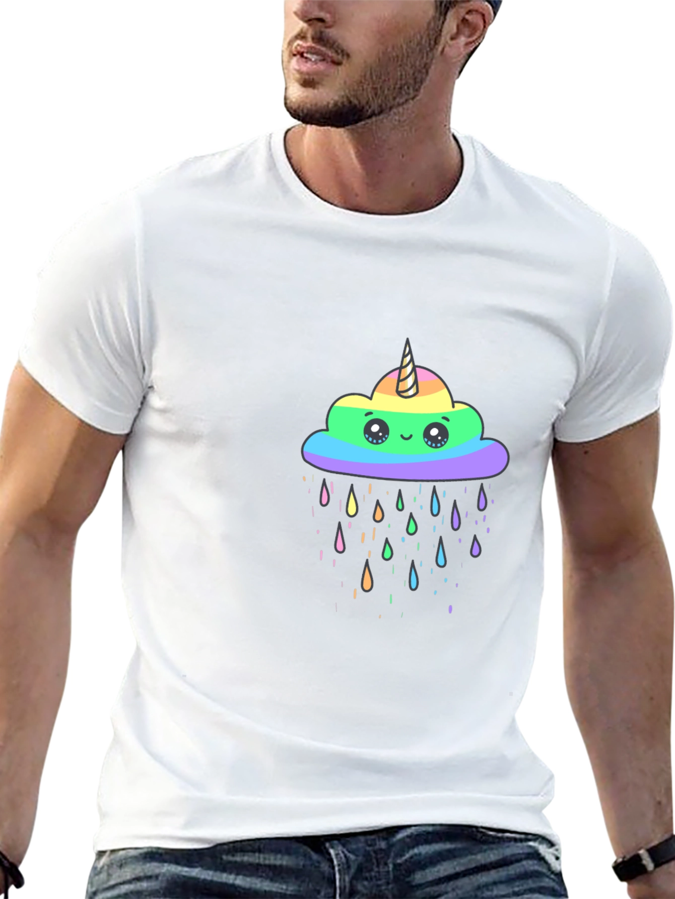 Rainbow Unicorn Cloud Black T-Shirt