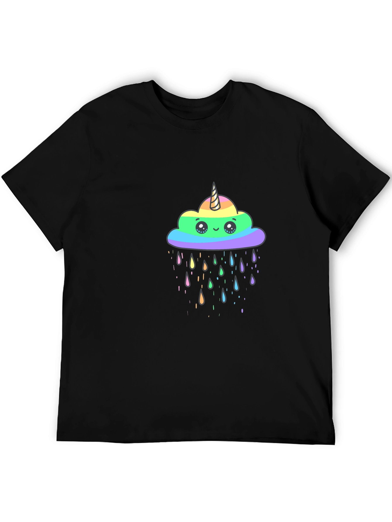 Rainbow Unicorn Cloud Black T-Shirt