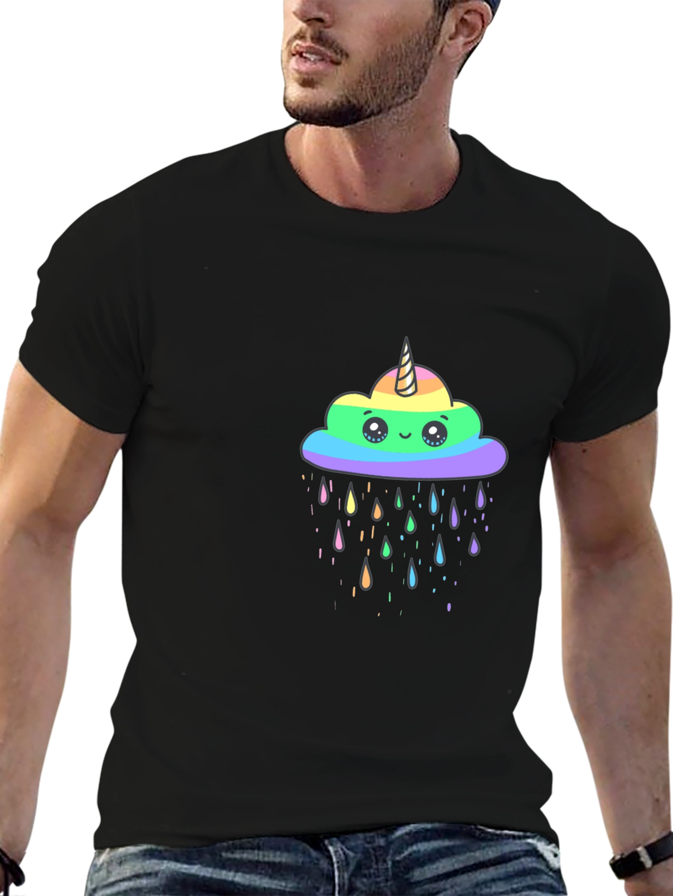 Rainbow Unicorn Cloud Black T-Shirt