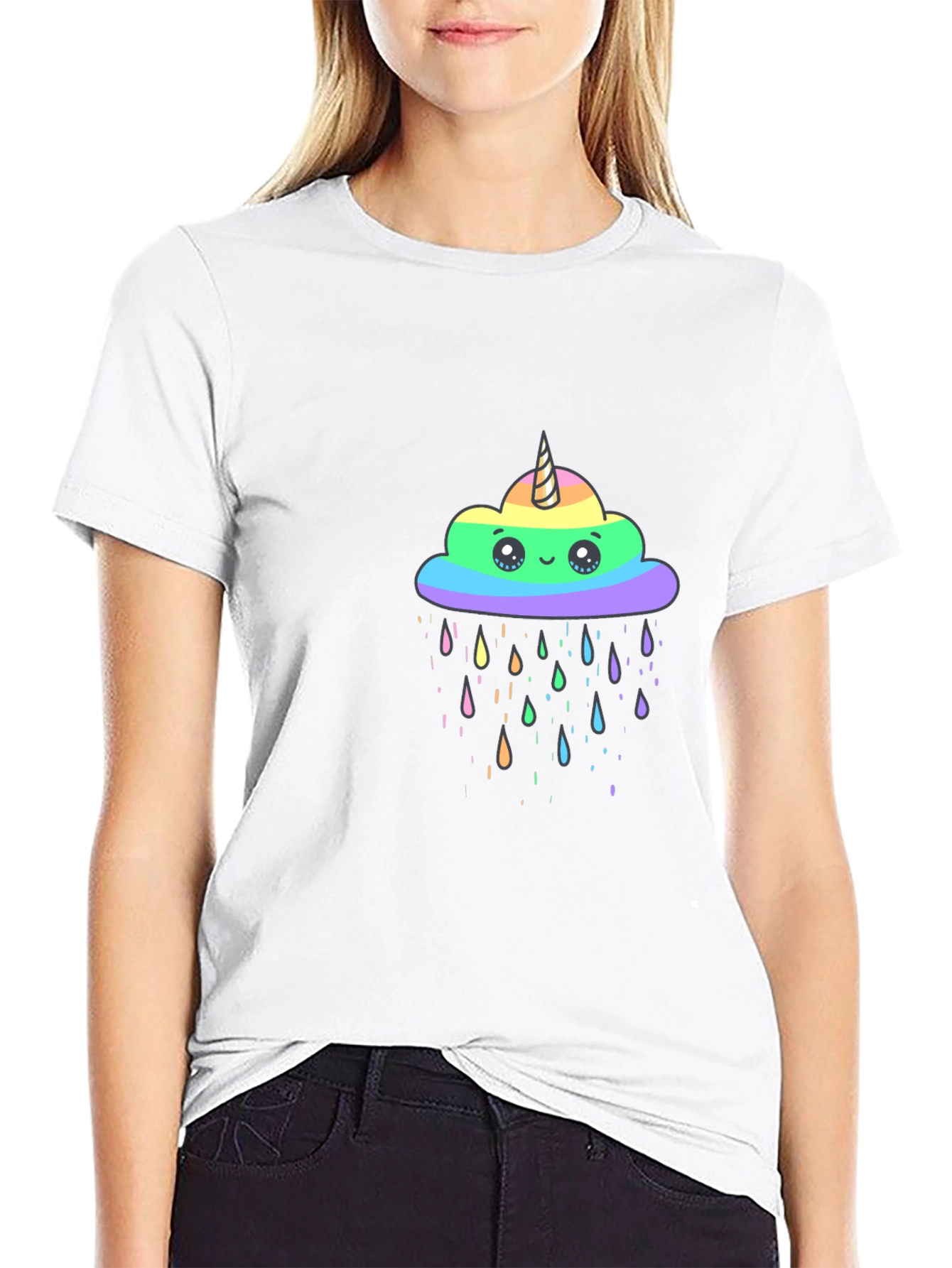 Rainbow Unicorn Cloud Black T-Shirt