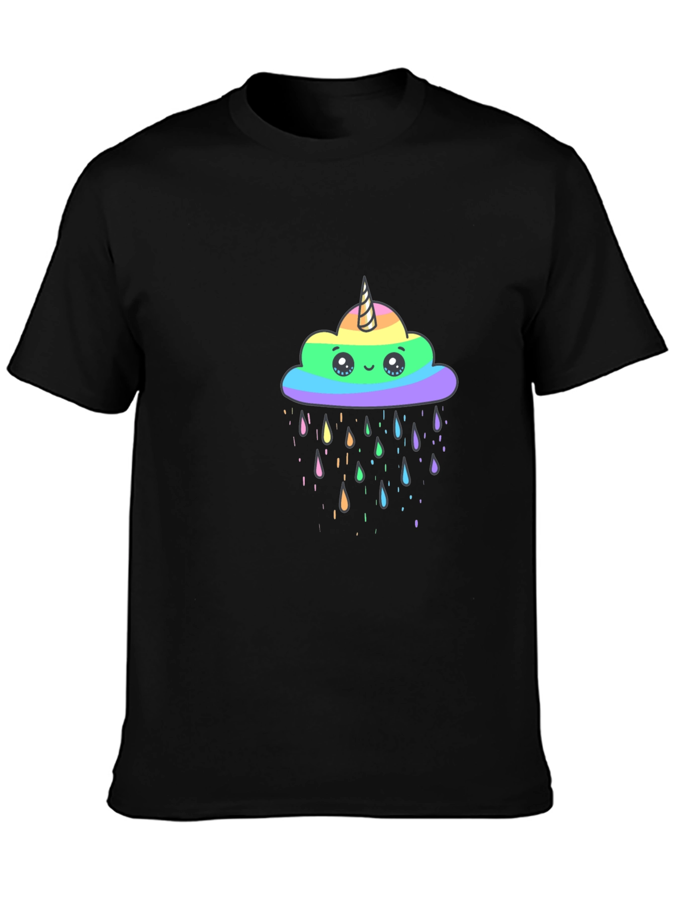 Rainbow Unicorn Cloud Black T-Shirt