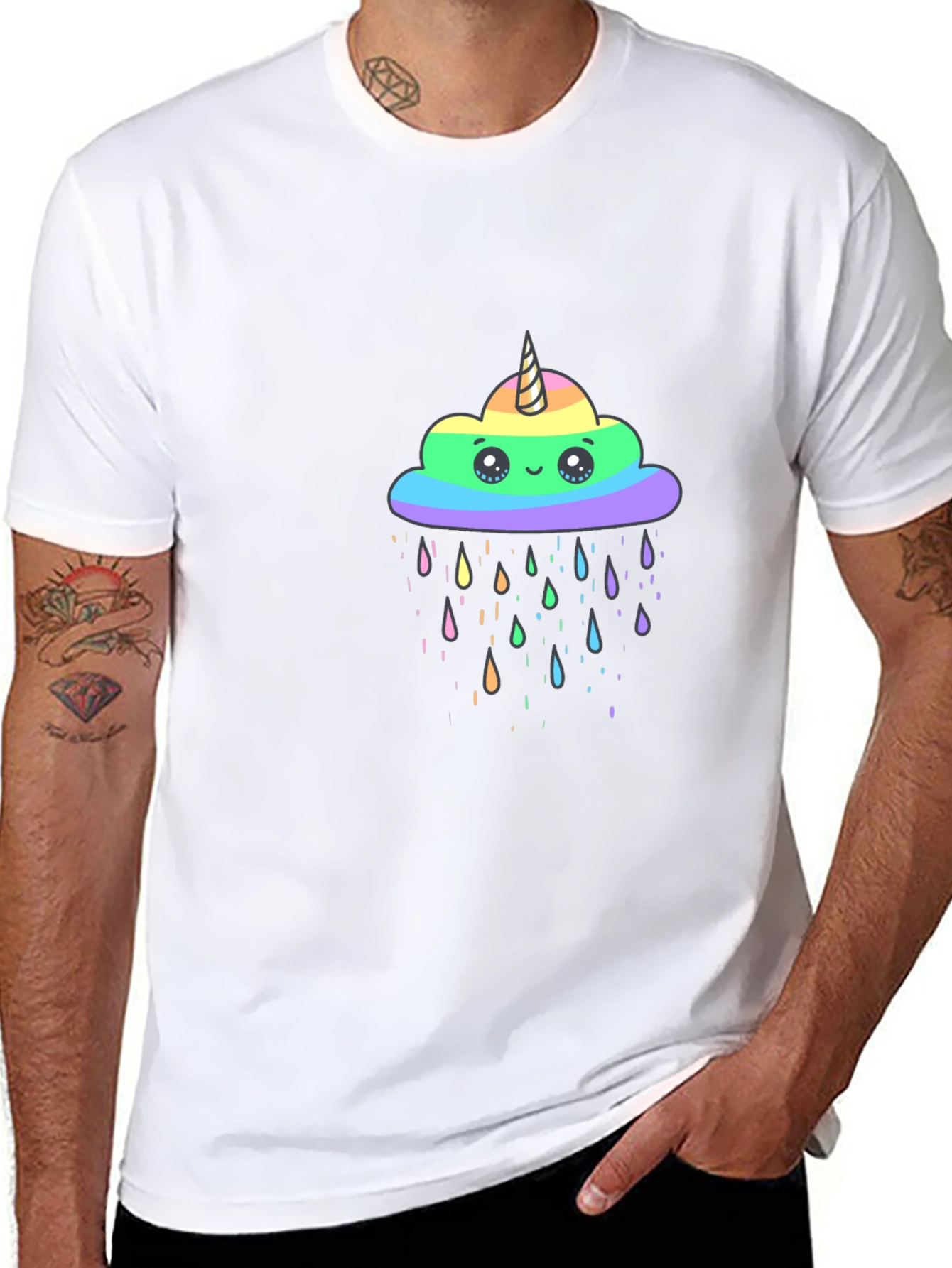 Rainbow Unicorn Cloud Black T-Shirt