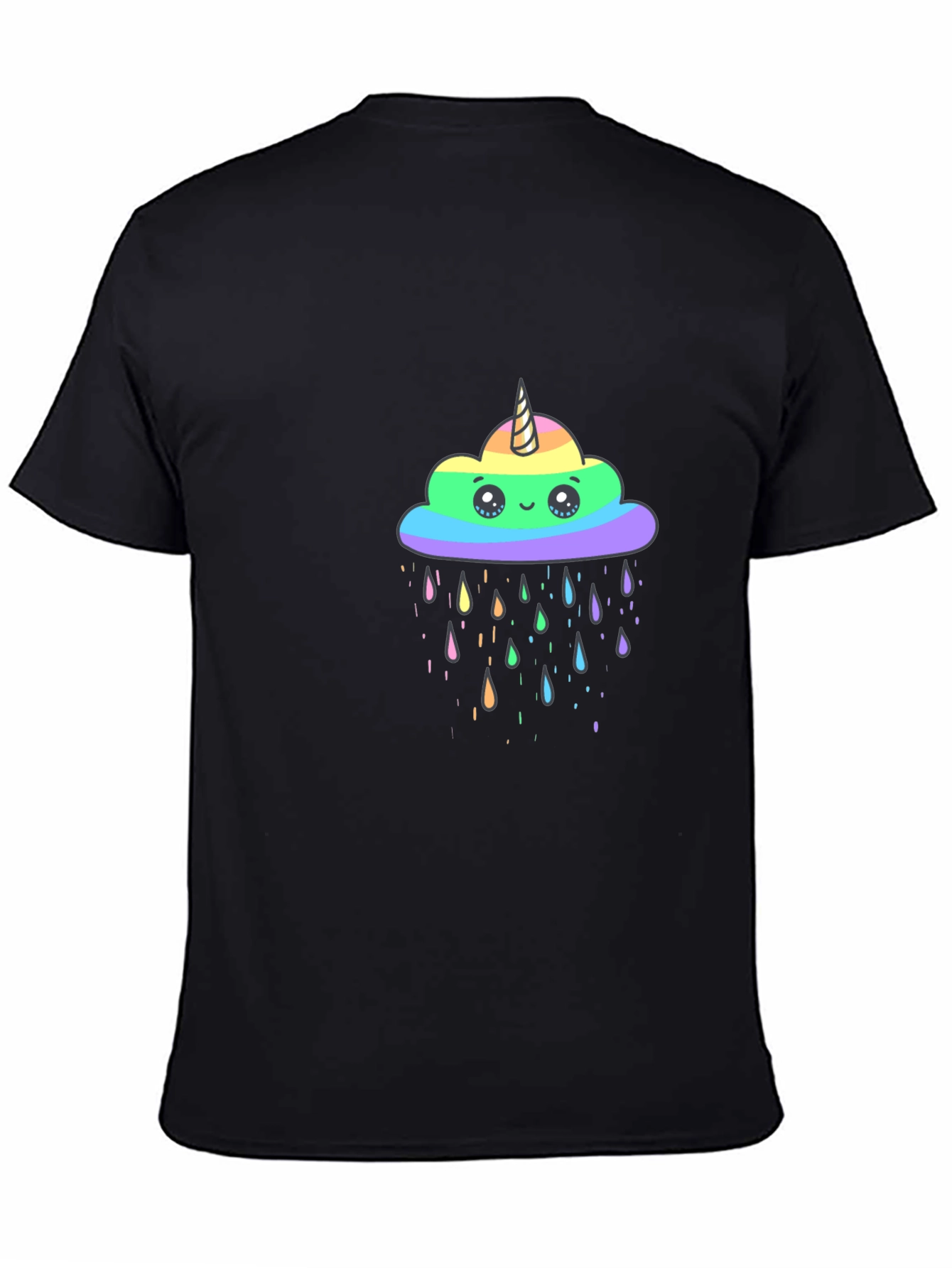 Rainbow Unicorn Cloud Black T-Shirt