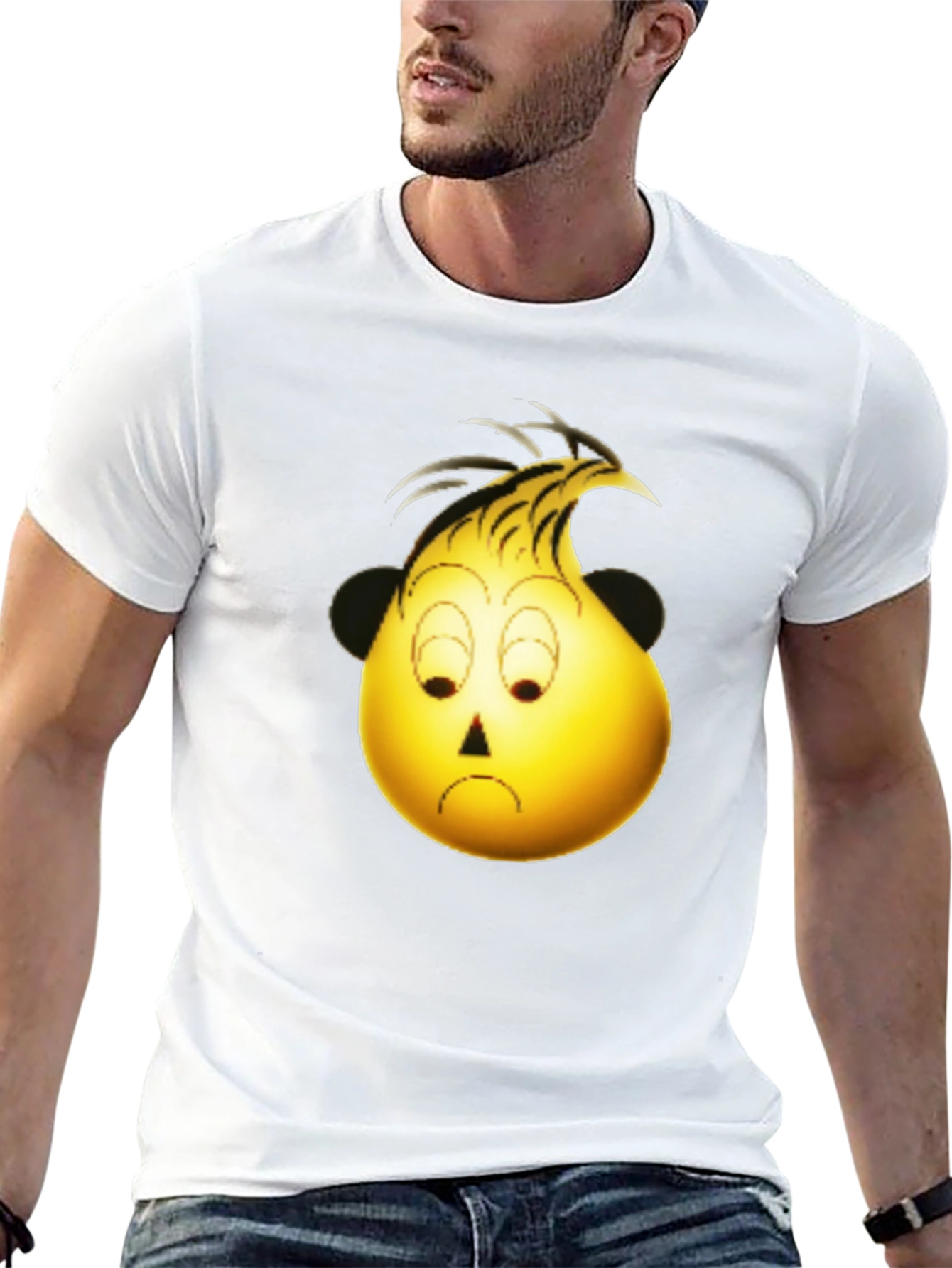 Sad Emoji Cartoon Graphic Black T-Shirt