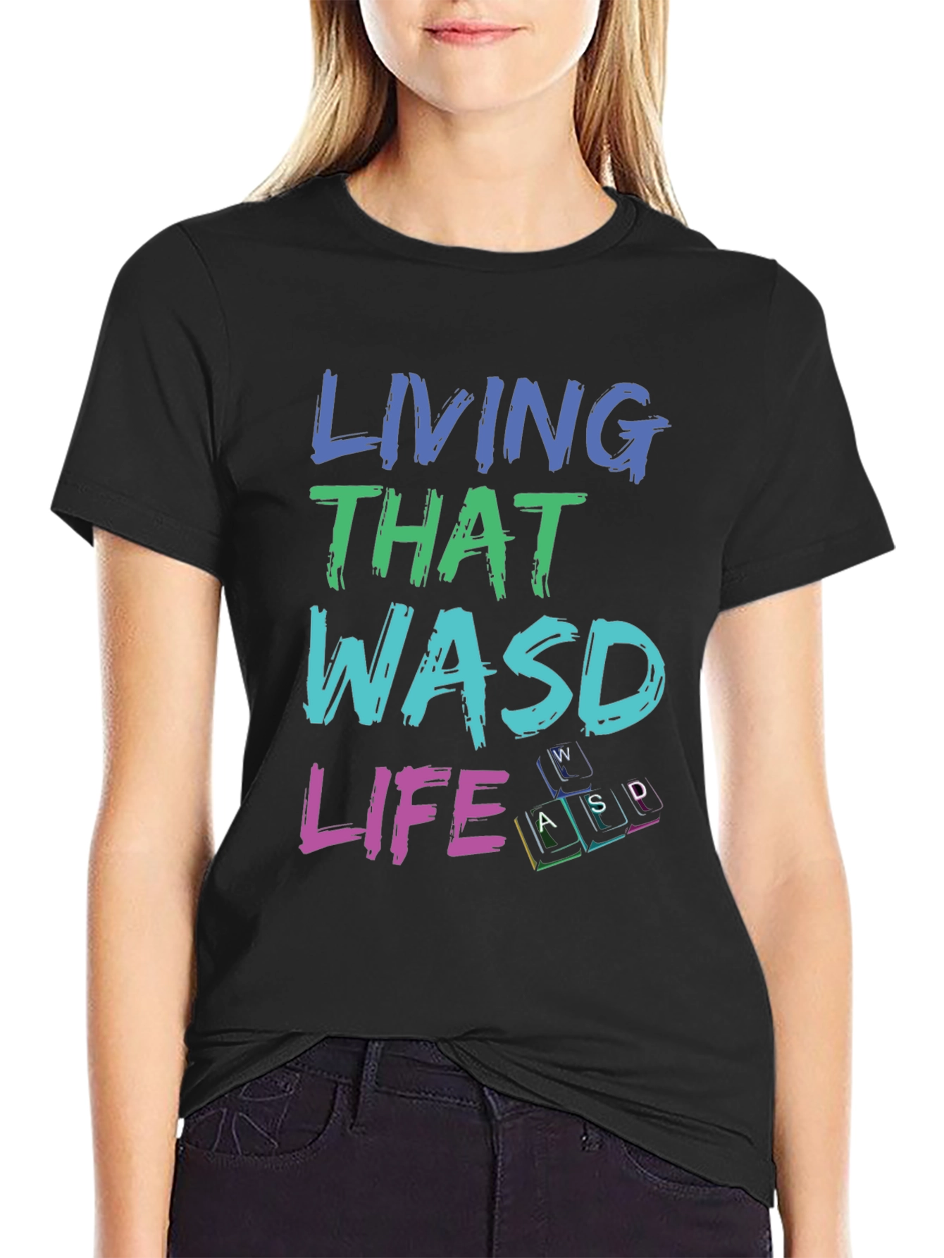Living That WASD Life Black T-Shirt - Gamer Apparel