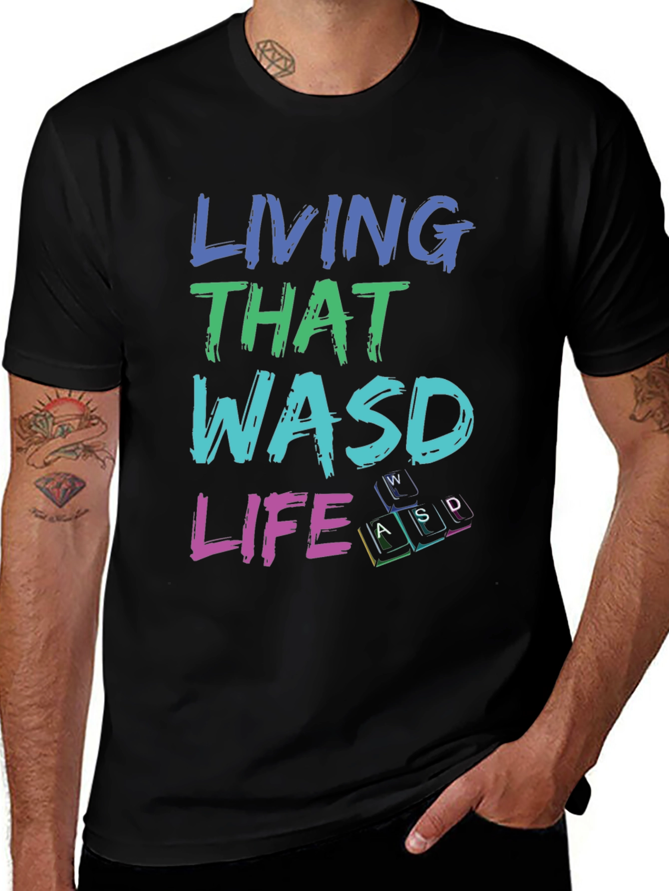 Living That WASD Life Black T-Shirt - Gamer Apparel