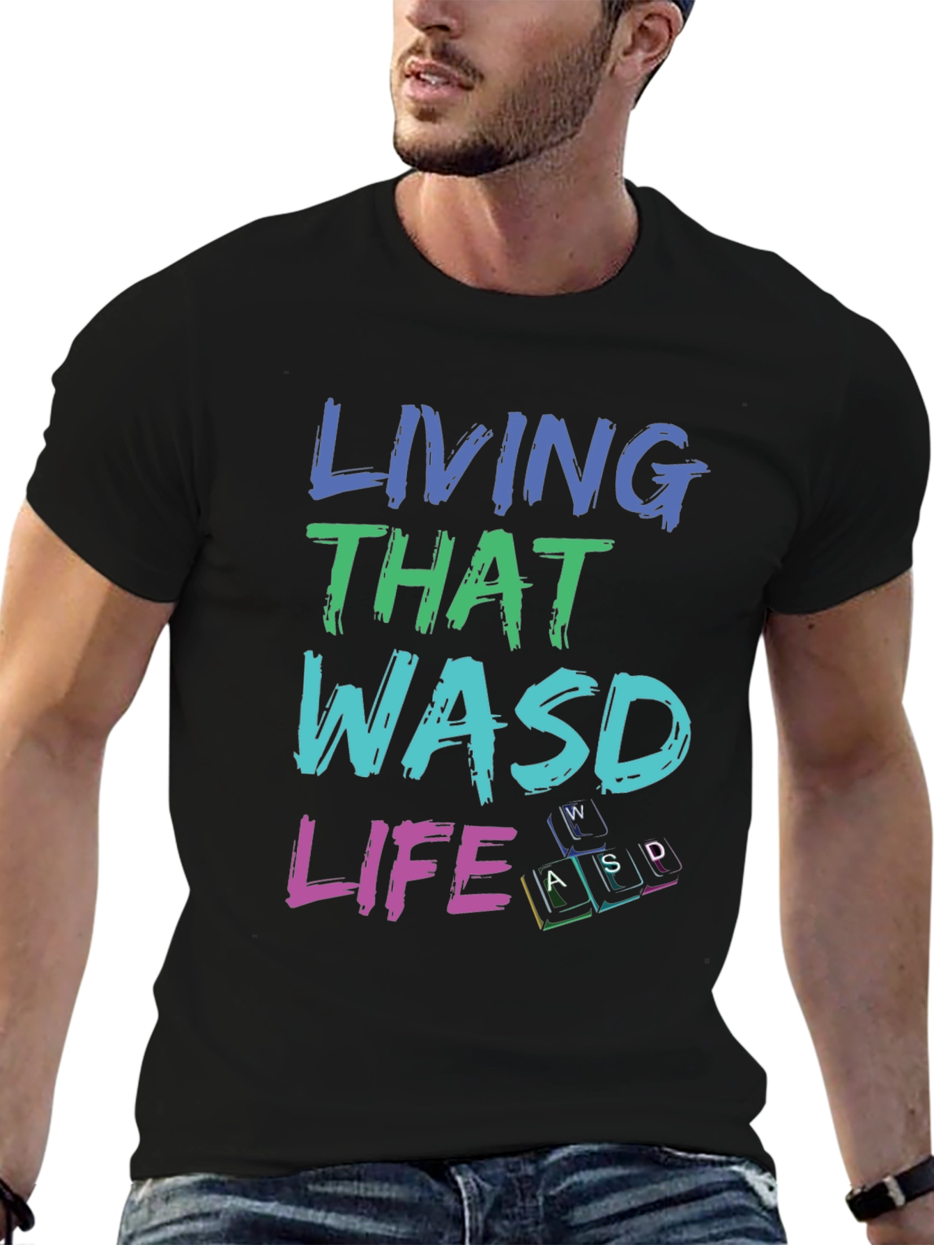Living That WASD Life Black T-Shirt - Gamer Apparel