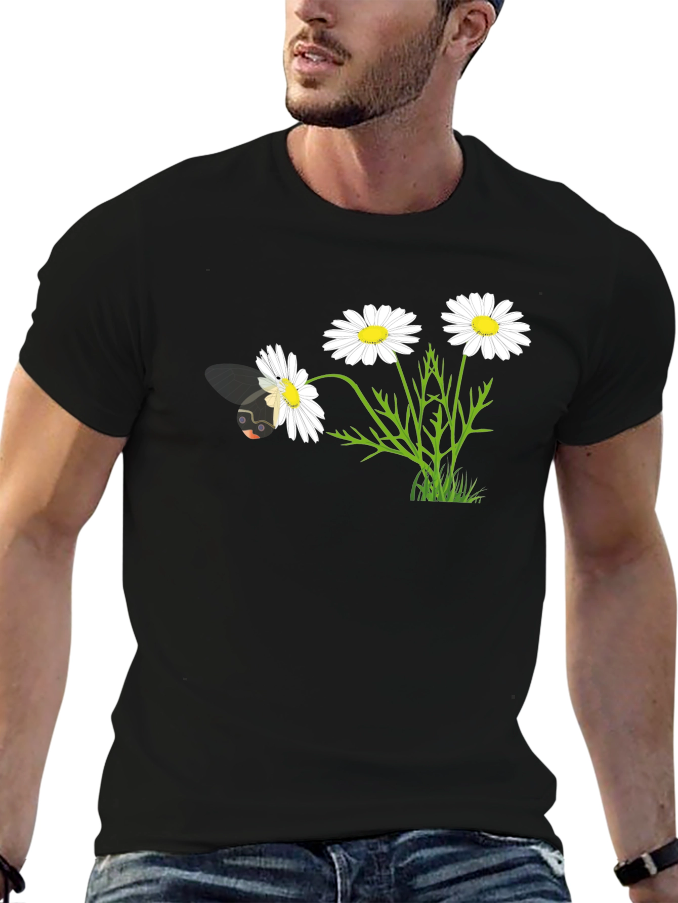 Daisy Bee Graphic T-Shirt - Black Cotton Blend
