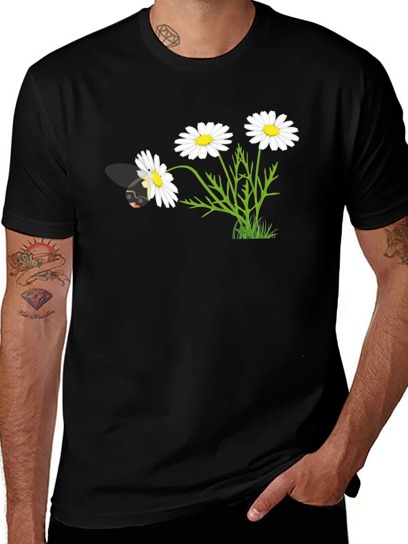 Daisy Bee Graphic T-Shirt - Black Cotton Blend