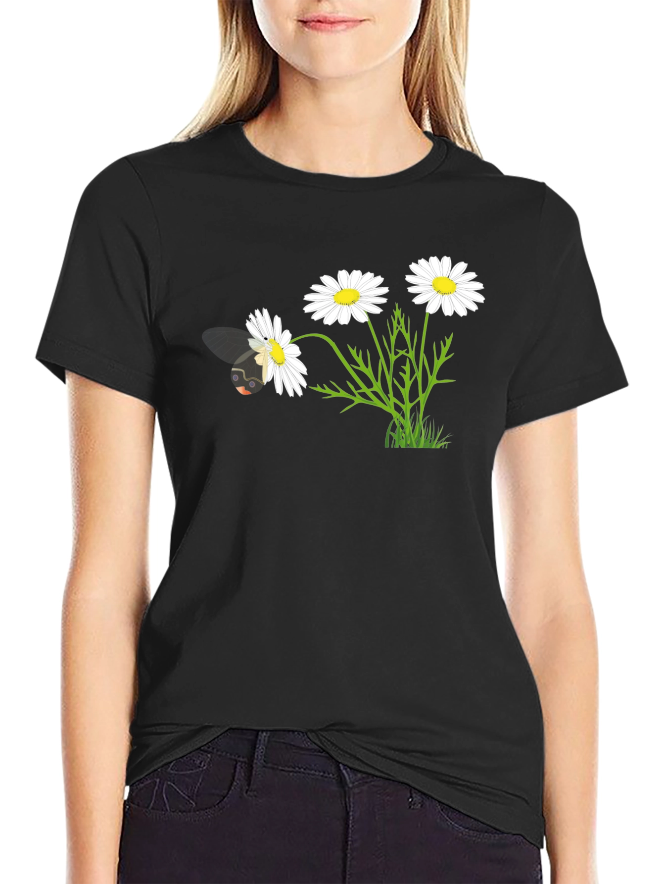 Daisy Bee Graphic T-Shirt - Black Cotton Blend