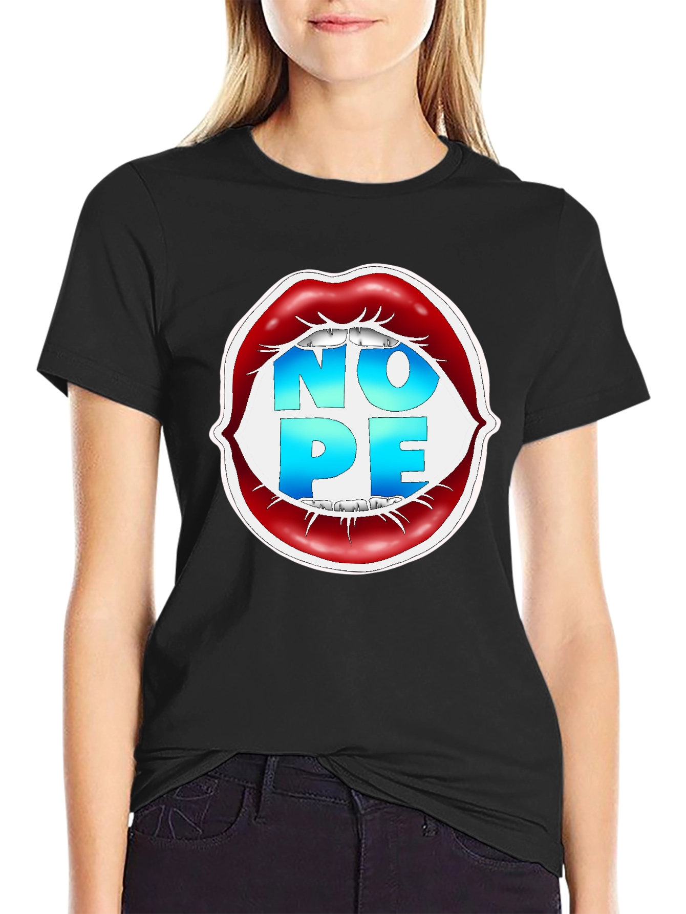Nope Lips Graphic T-Shirt - Unisex Casual Tee