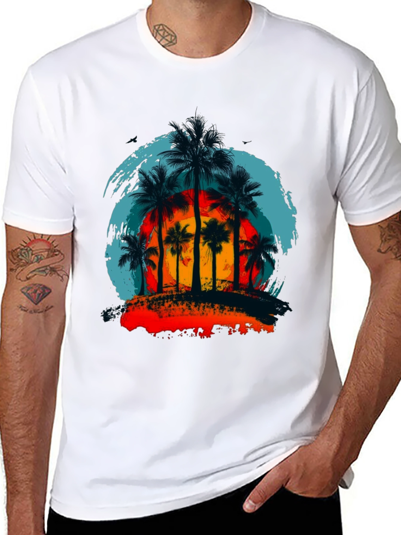 Tropical Palm Tree Sunset Graphic Tee