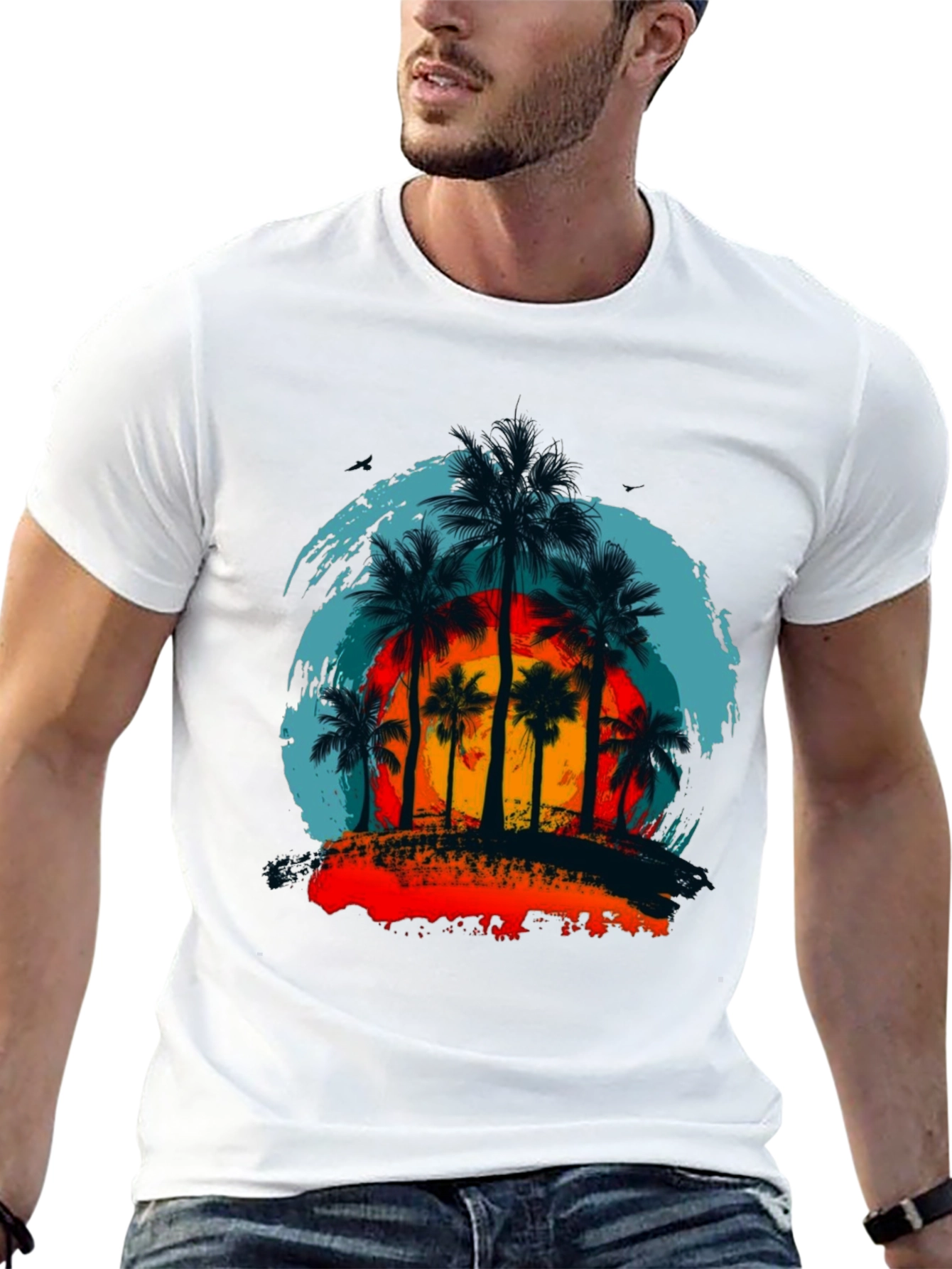 Tropical Palm Tree Sunset Graphic Tee