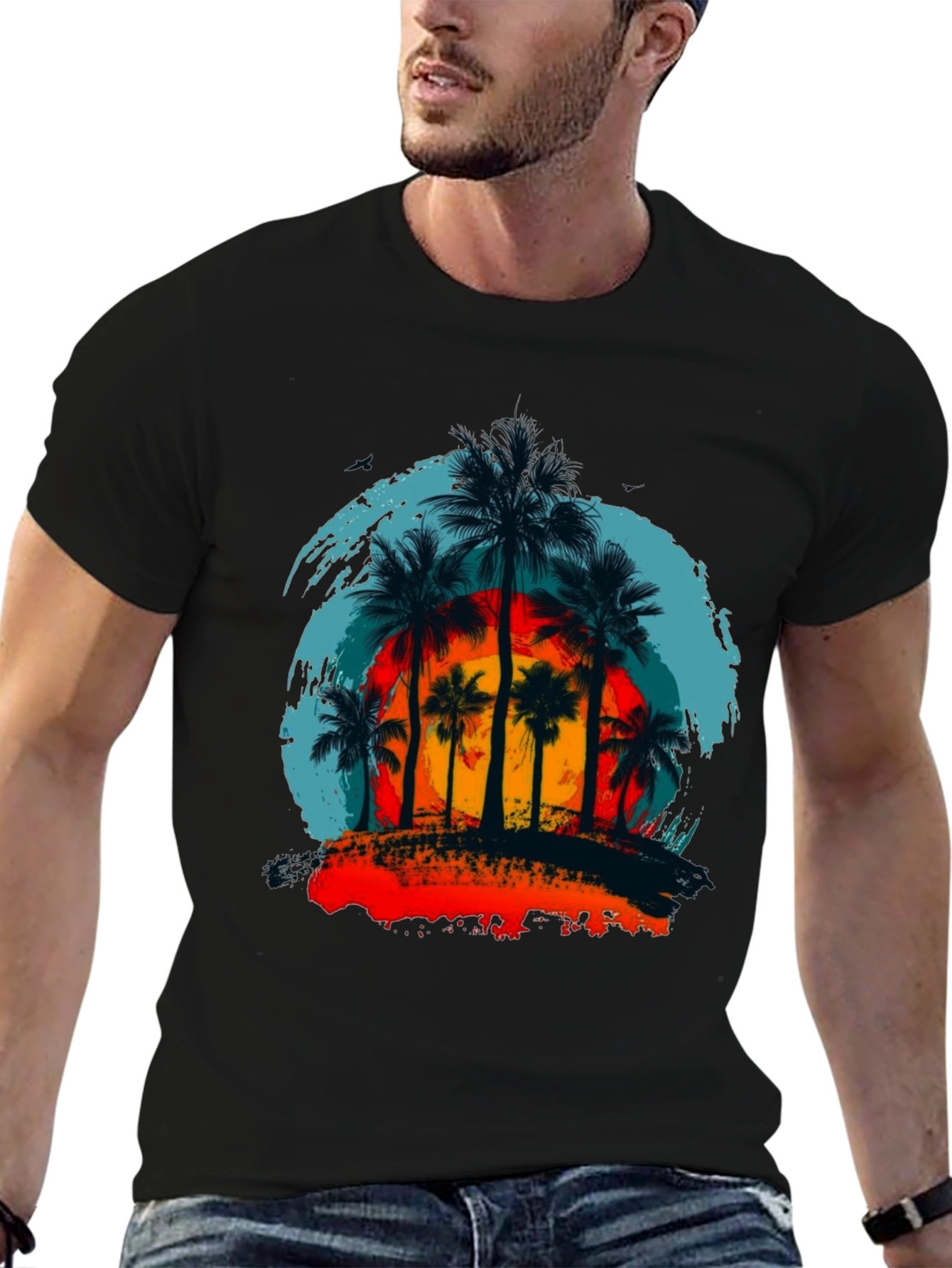 Tropical Palm Tree Sunset Graphic Tee