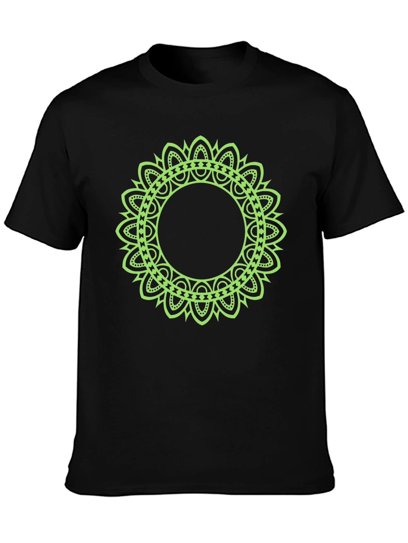 Mens Black T-Shirt with Green Mandala Design