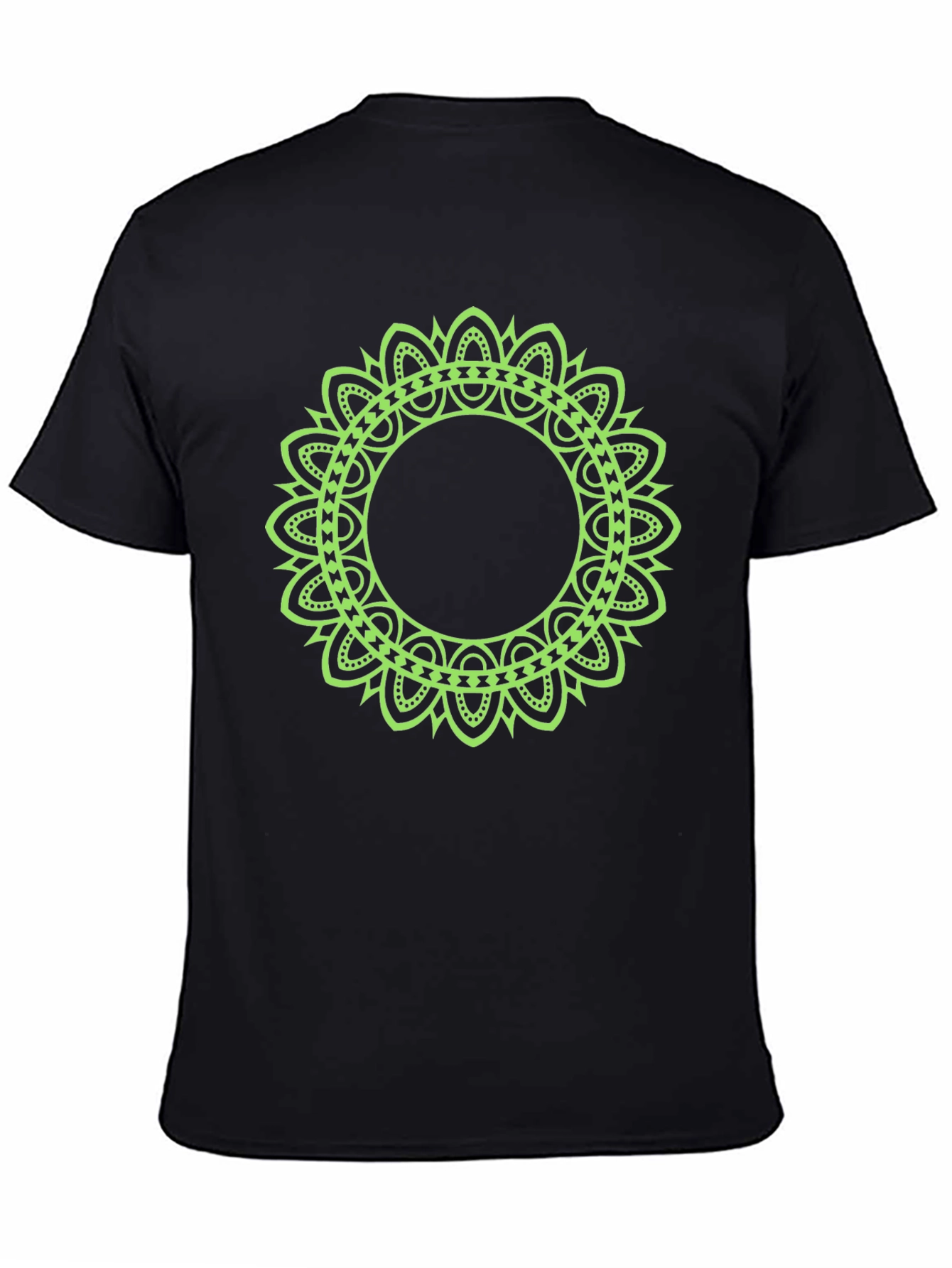Mens Black T-Shirt with Green Mandala Design