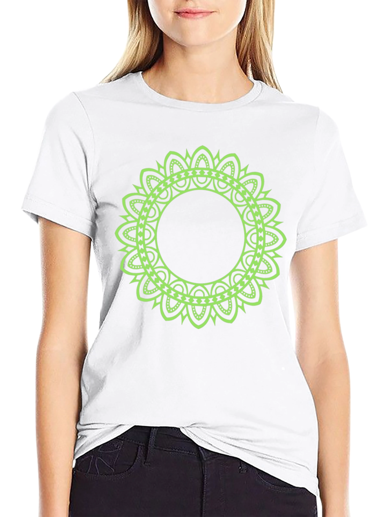 Mens Black T-Shirt with Green Mandala Design