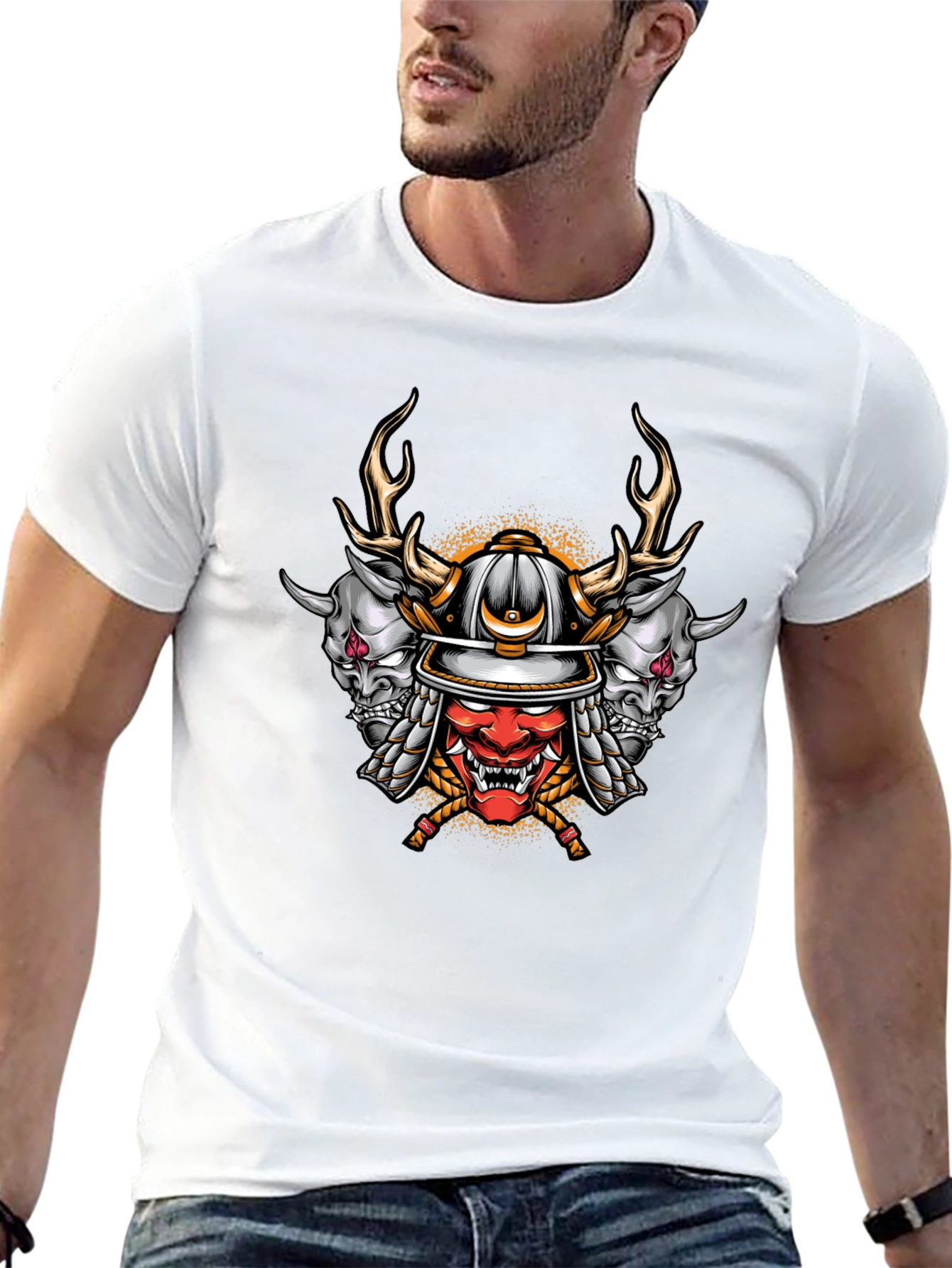 Samurai Oni Mask Graphic T-Shirt