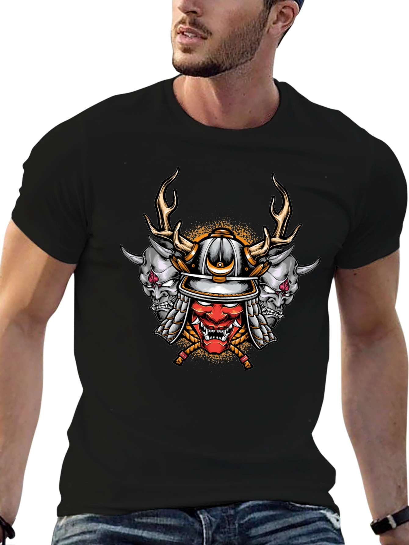 Samurai Oni Mask Graphic T-Shirt