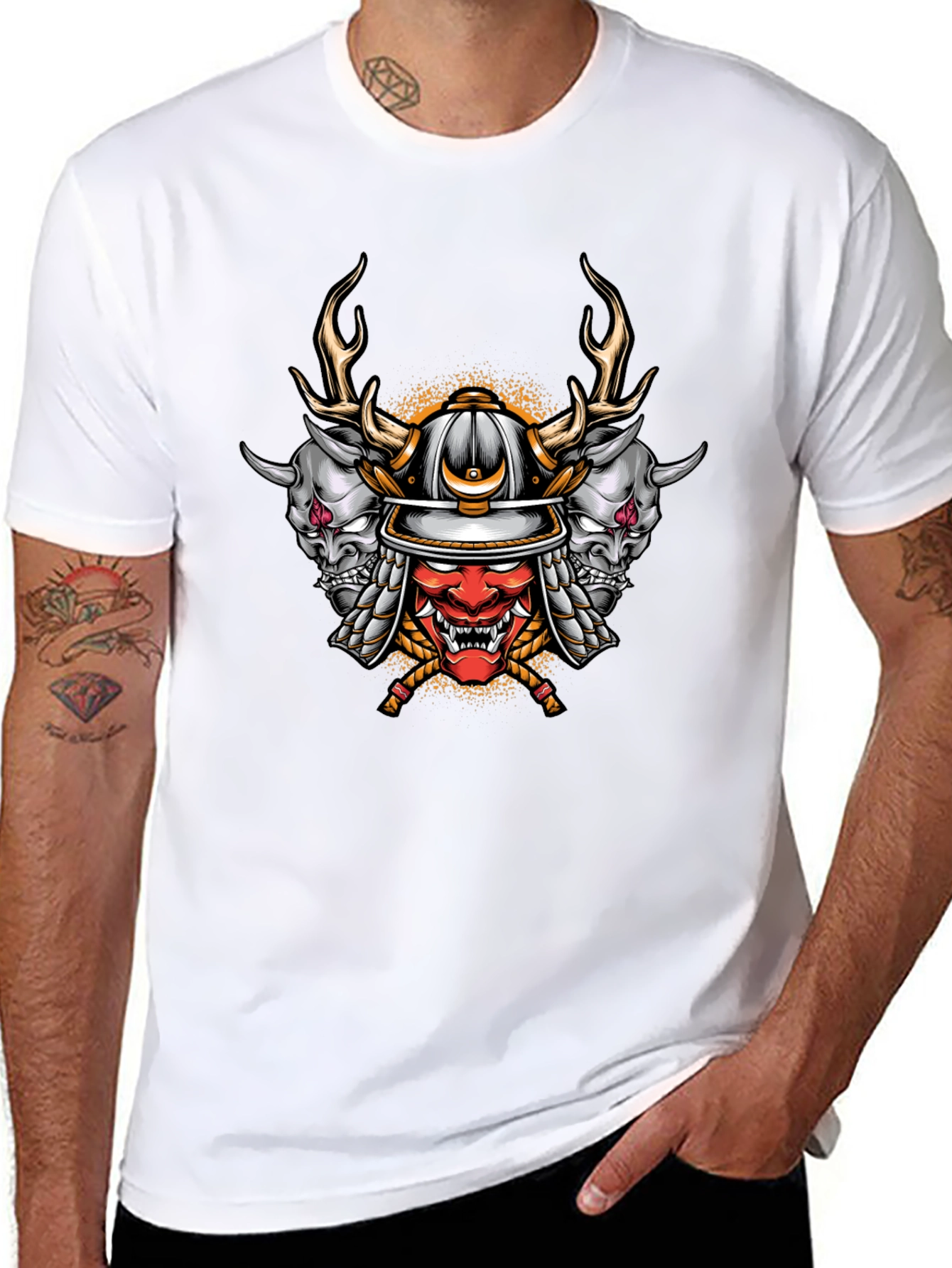 Samurai Oni Mask Graphic T-Shirt