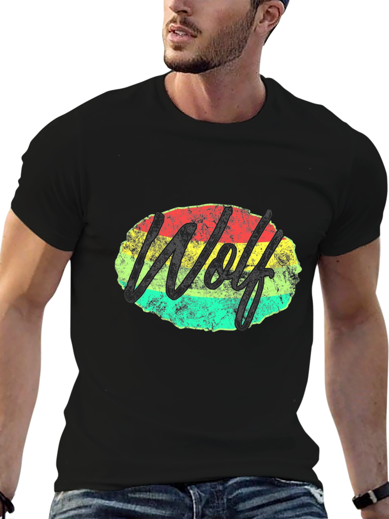 Wolf Graphic Tee - Retro Style Black T-Shirt